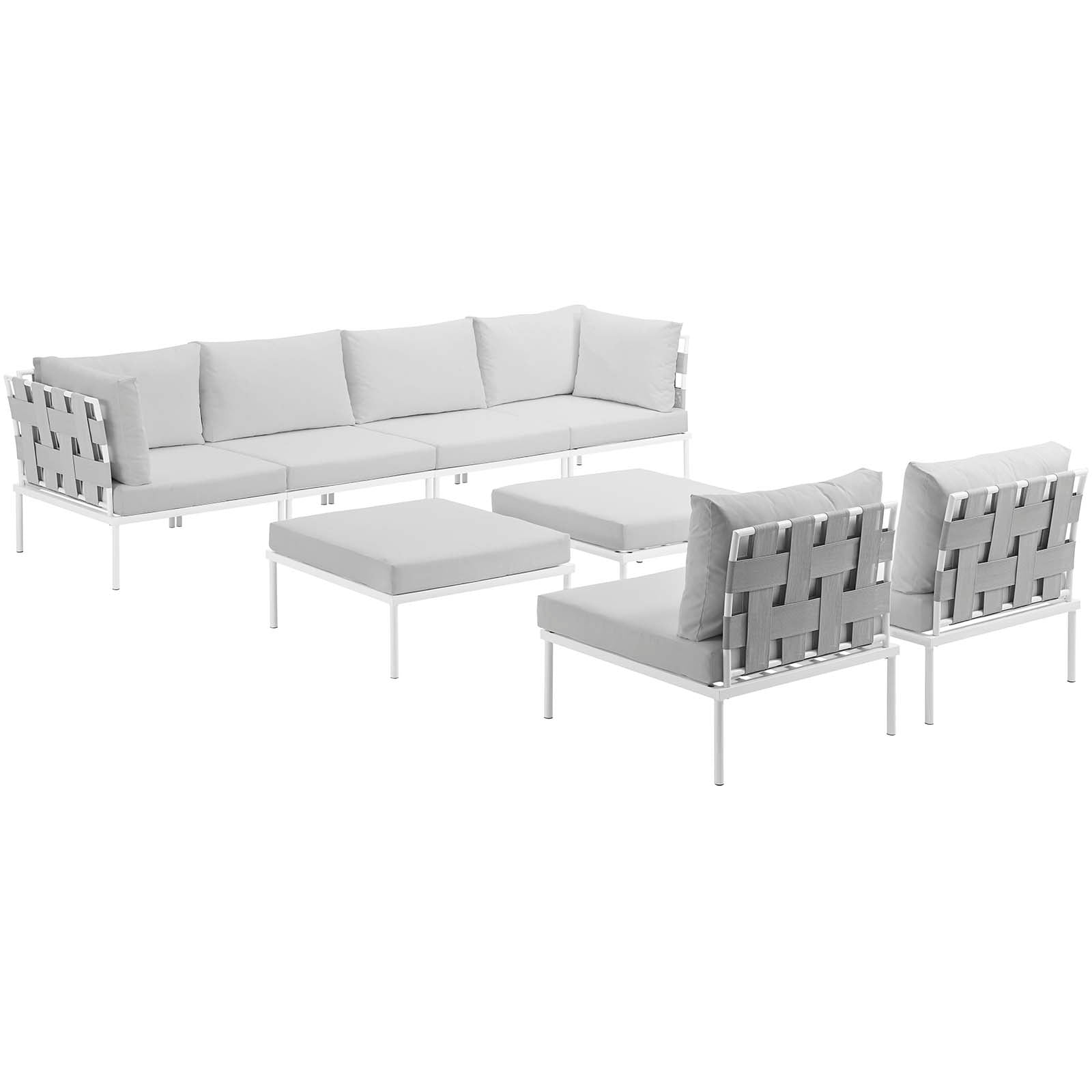 Modway Outdoor Conversation Sets - Harmony 198" 8 Piece Outdoor Patio Aluminum Sectional Sofa Set White White