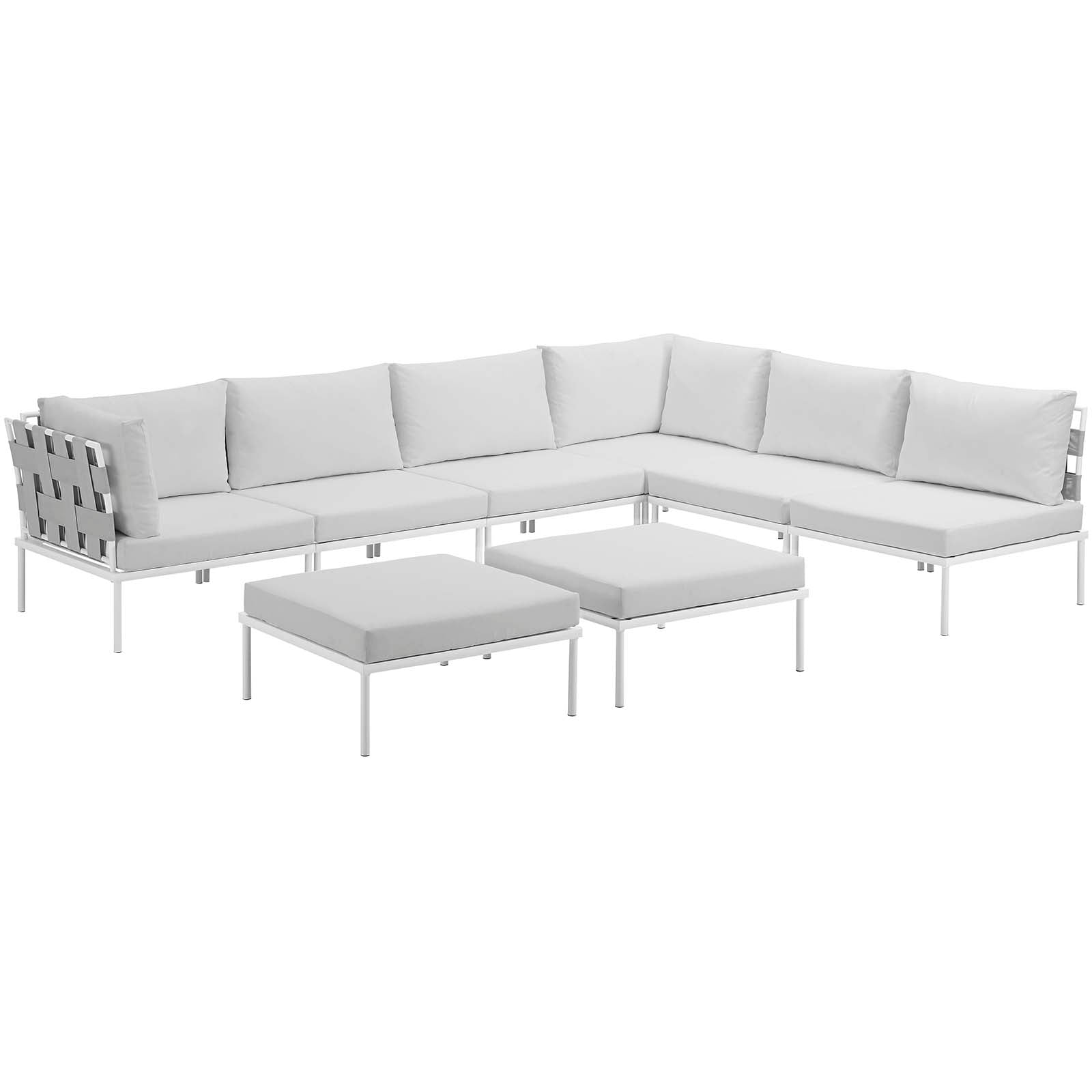 Modway Outdoor Conversation Sets - Harmony 198" 8 Piece Outdoor Patio Aluminum Sectional Sofa Set White White