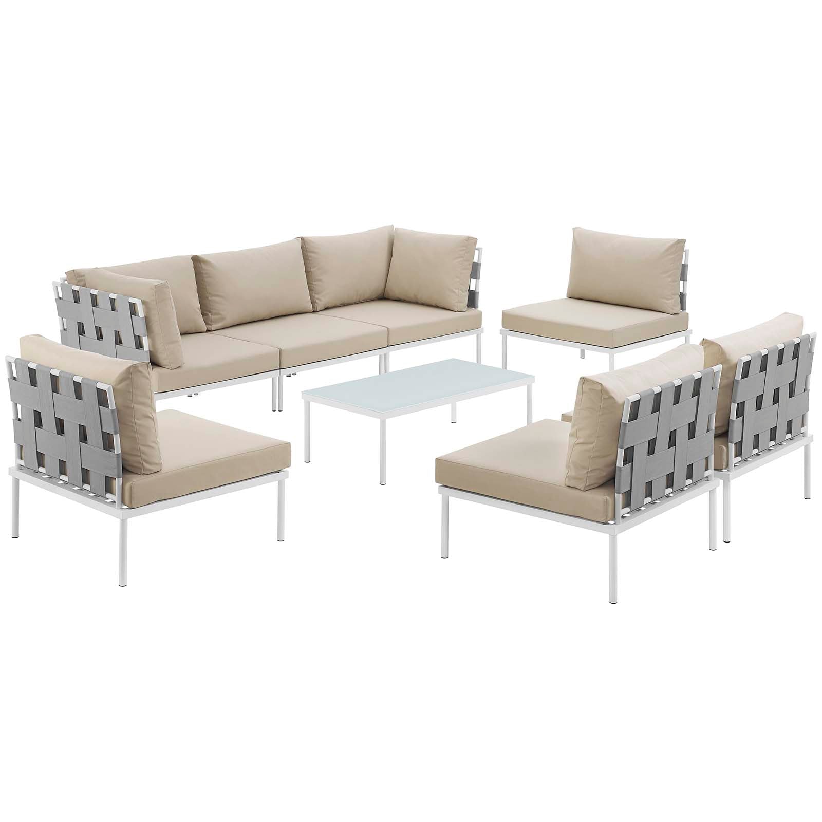 Modway Outdoor Conversation Sets - Harmony 8 Piece Outdoor 165"W Patio Aluminum Sectional Sofa Set Whit