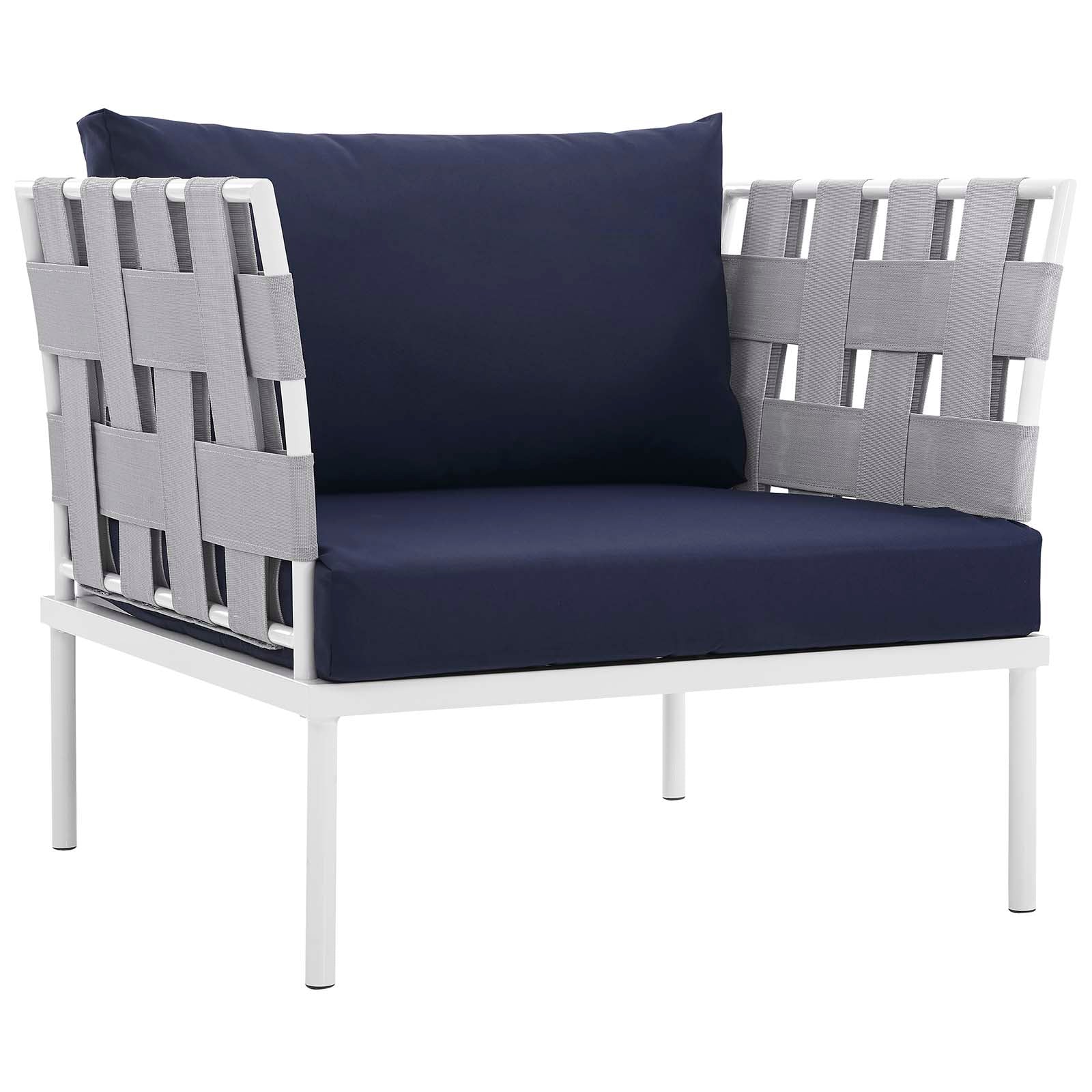 Modway Outdoor Conversation Sets - Harmony 6 Piece Outdoor Patio Aluminum Sectional Sofa Set White Navy