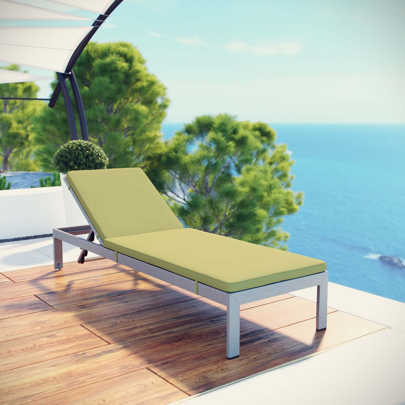 Modway Outdoor Loungers - Shore Outdoor Patio Aluminum Chaise with Cushions Silver Peridot