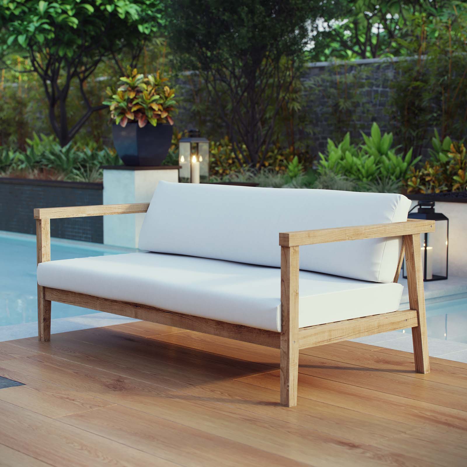 Modway Outdoor Sofas - Bayport Outdoor Sofa White & Natural