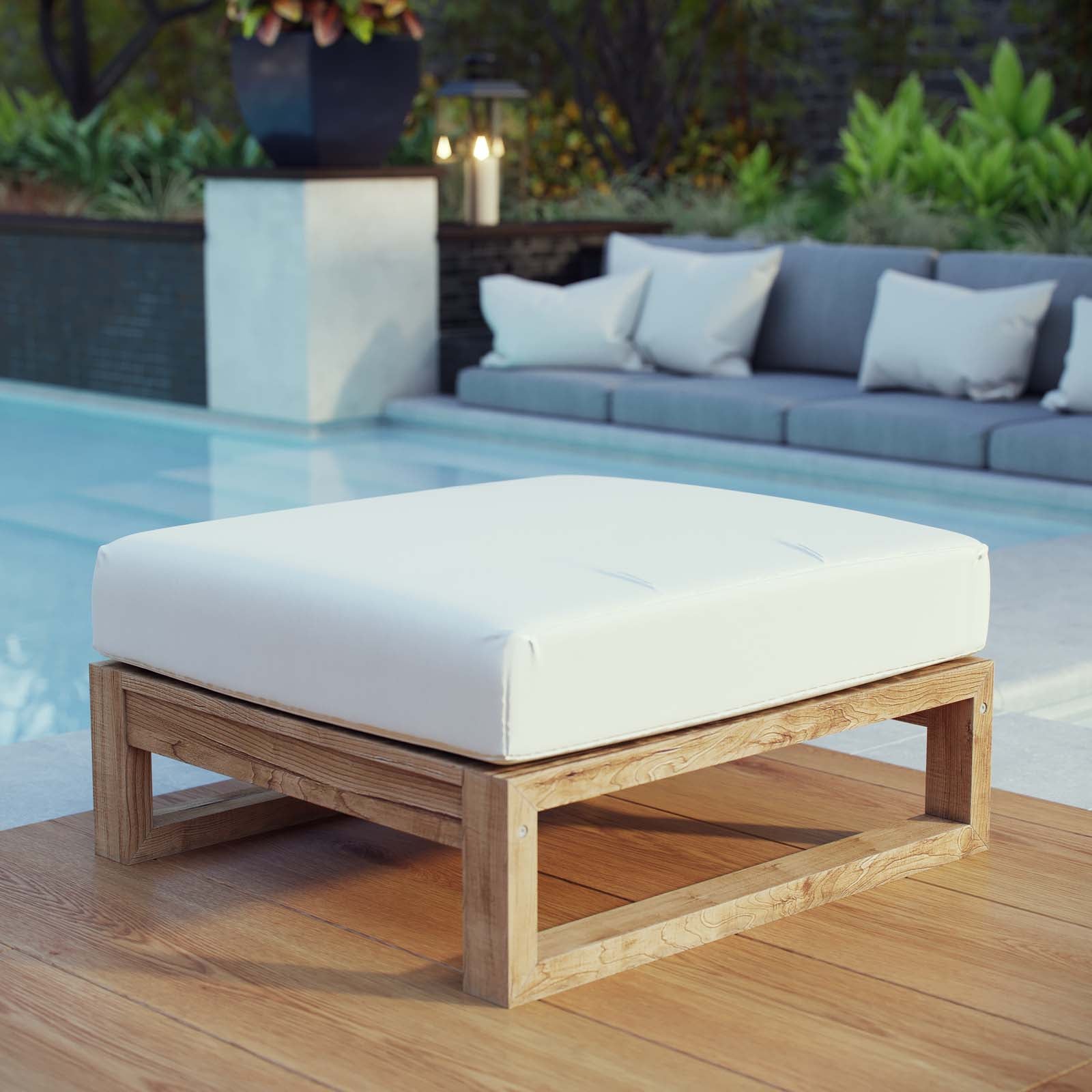 Modway Outdoor Stools & Benches - Upland Outdoor Ottoman Natural & White