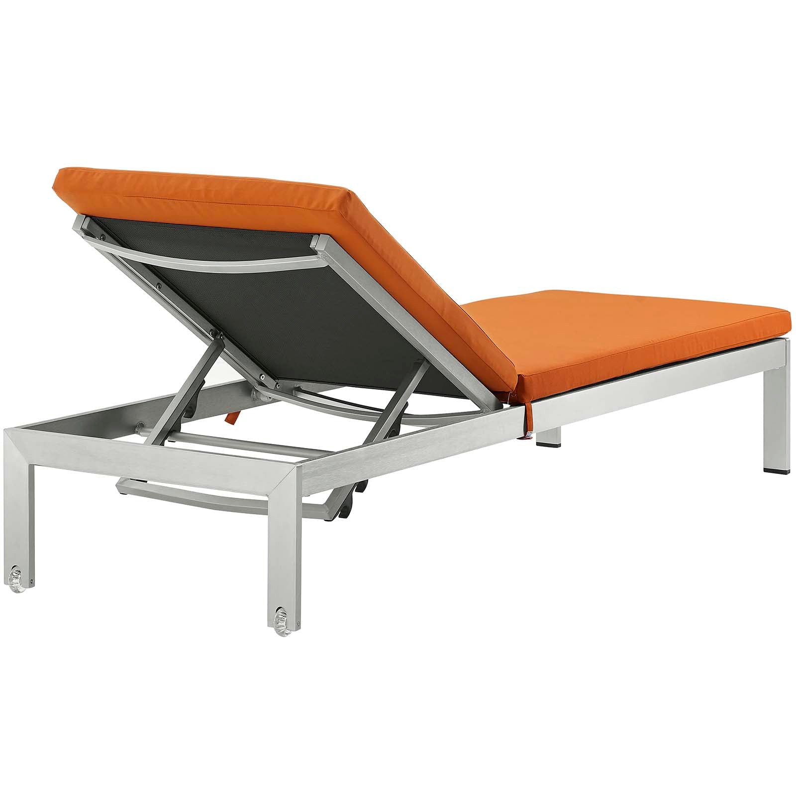 Modway Outdoor Loungers - Shore 3 Piece Outdoor Patio Aluminum Chaise with Cushions Silver Orange