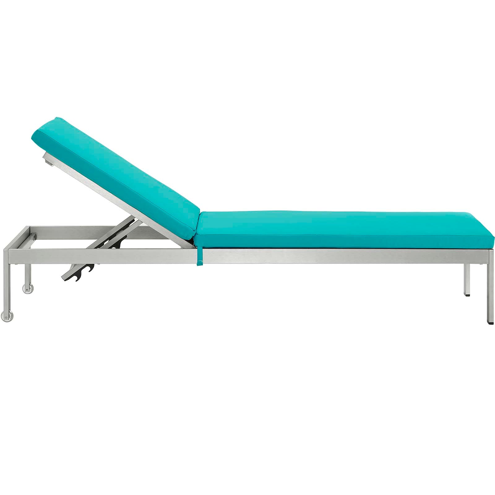 Modway Outdoor Loungers - Shore 3 Piece Outdoor Patio Aluminum Chaise with Cushions Silver Turquoise