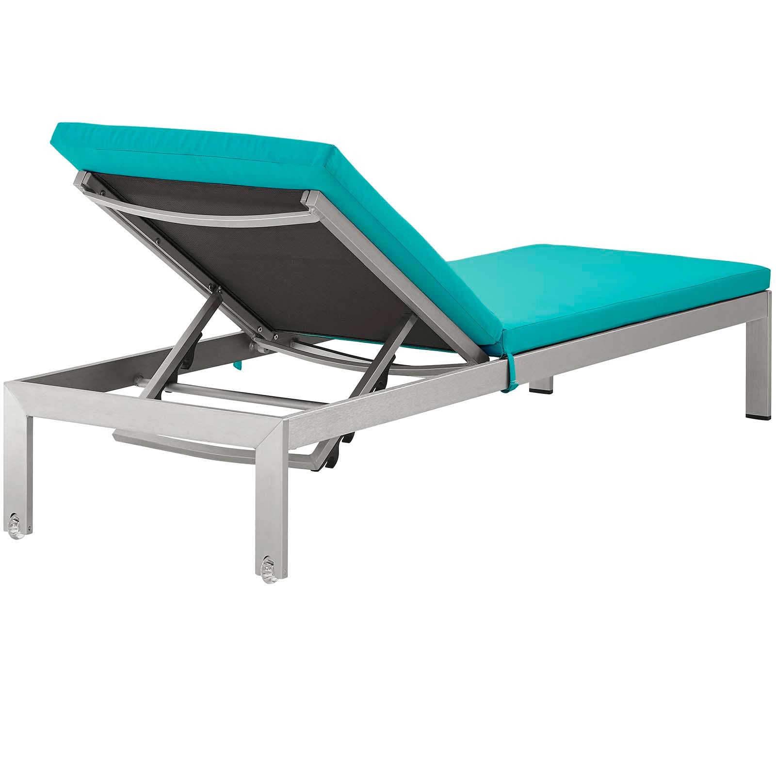 Modway Outdoor Loungers - Shore Chaise with Cushions Outdoor Patio Aluminum Set of 2 Silver Turquoise