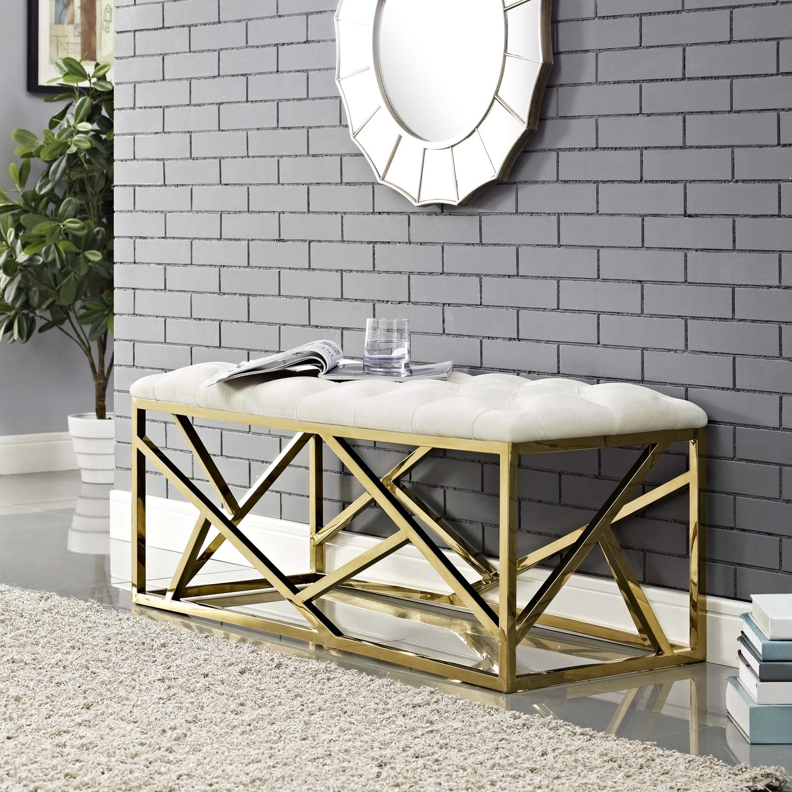 Modway Benches - Intersperse Bench Gold Ivory