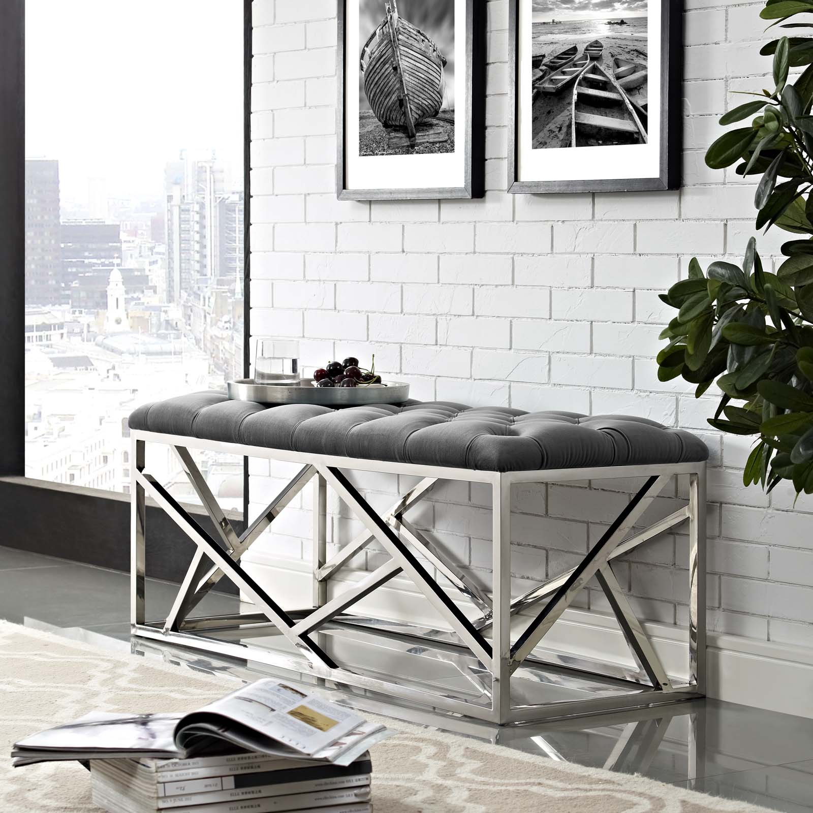 Modway Benches - Intersperse Bench Silver Gray