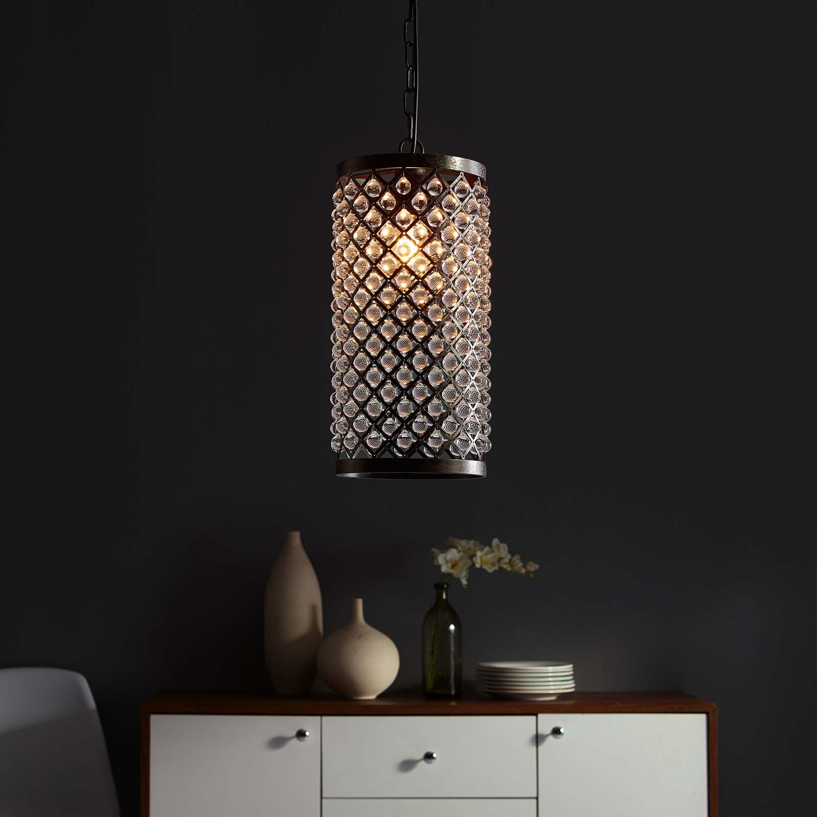 Modway Ceiling Lights - Reflect Glass and Metal Pendant Chandelier Black