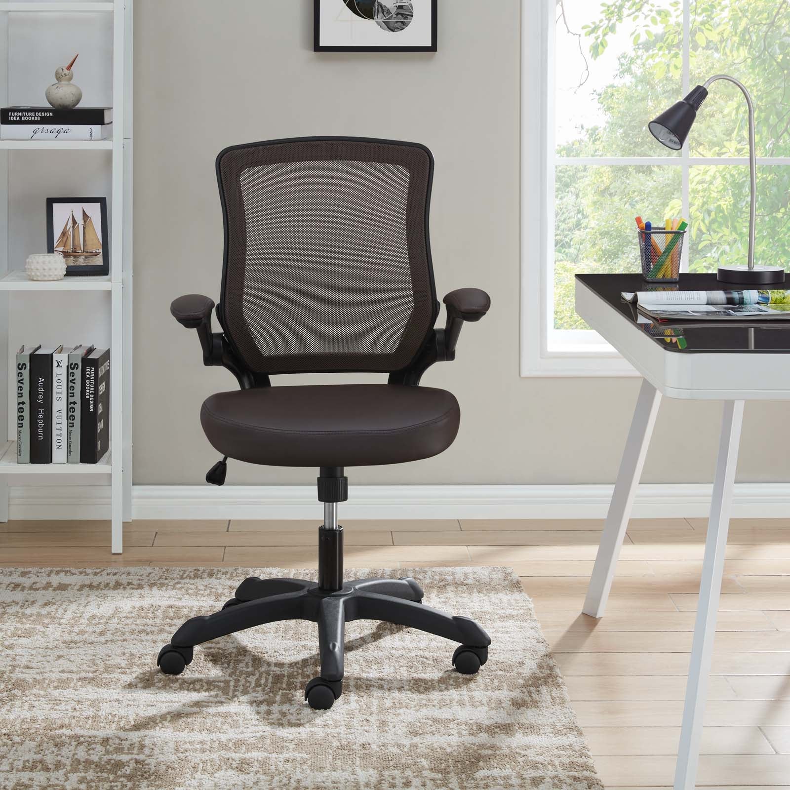 Modway Task Chairs - Veer Vinyl Office Chair Brown