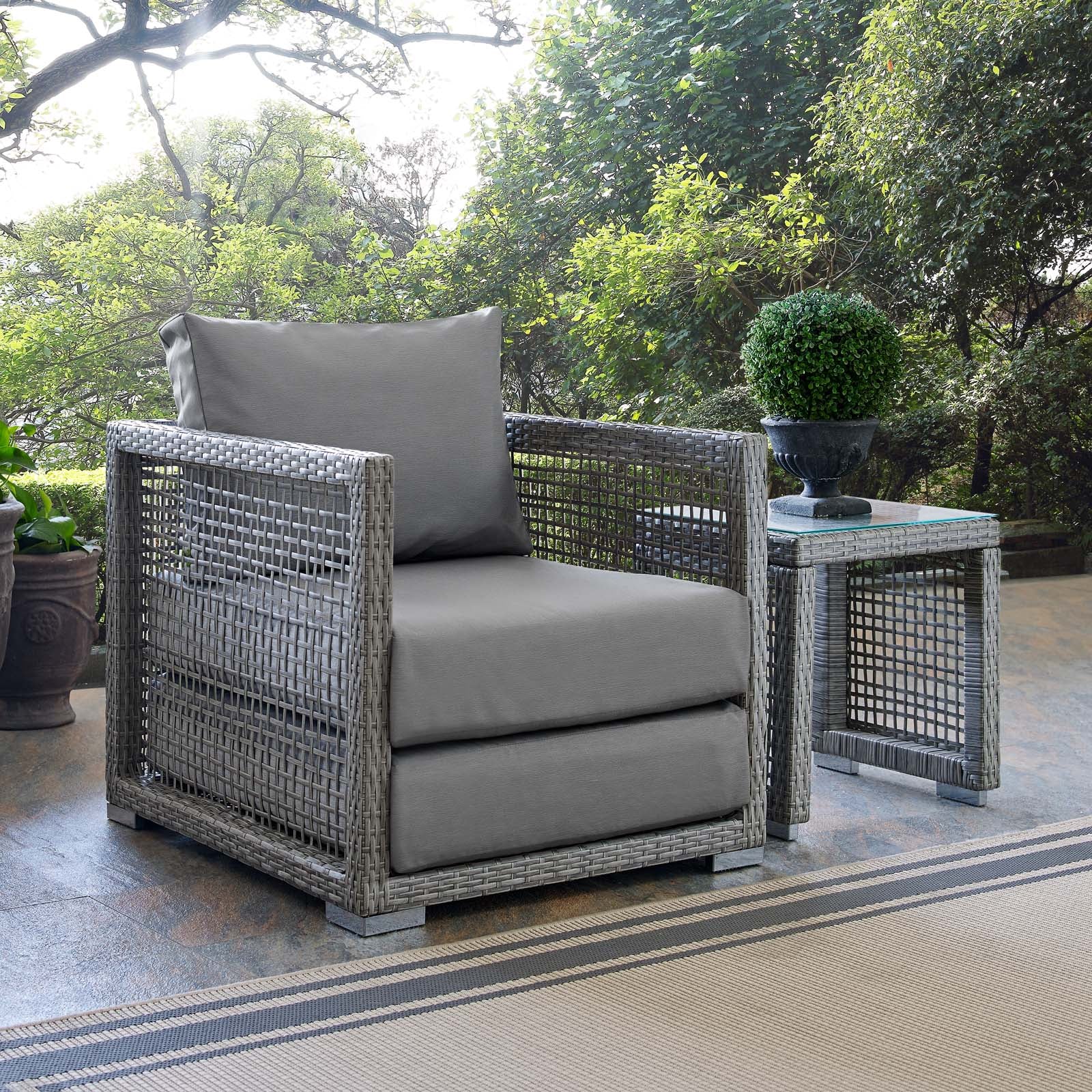 Modway Outdoor Dining Sets - Aura Rattan Outdoor Patio Armchair Gray