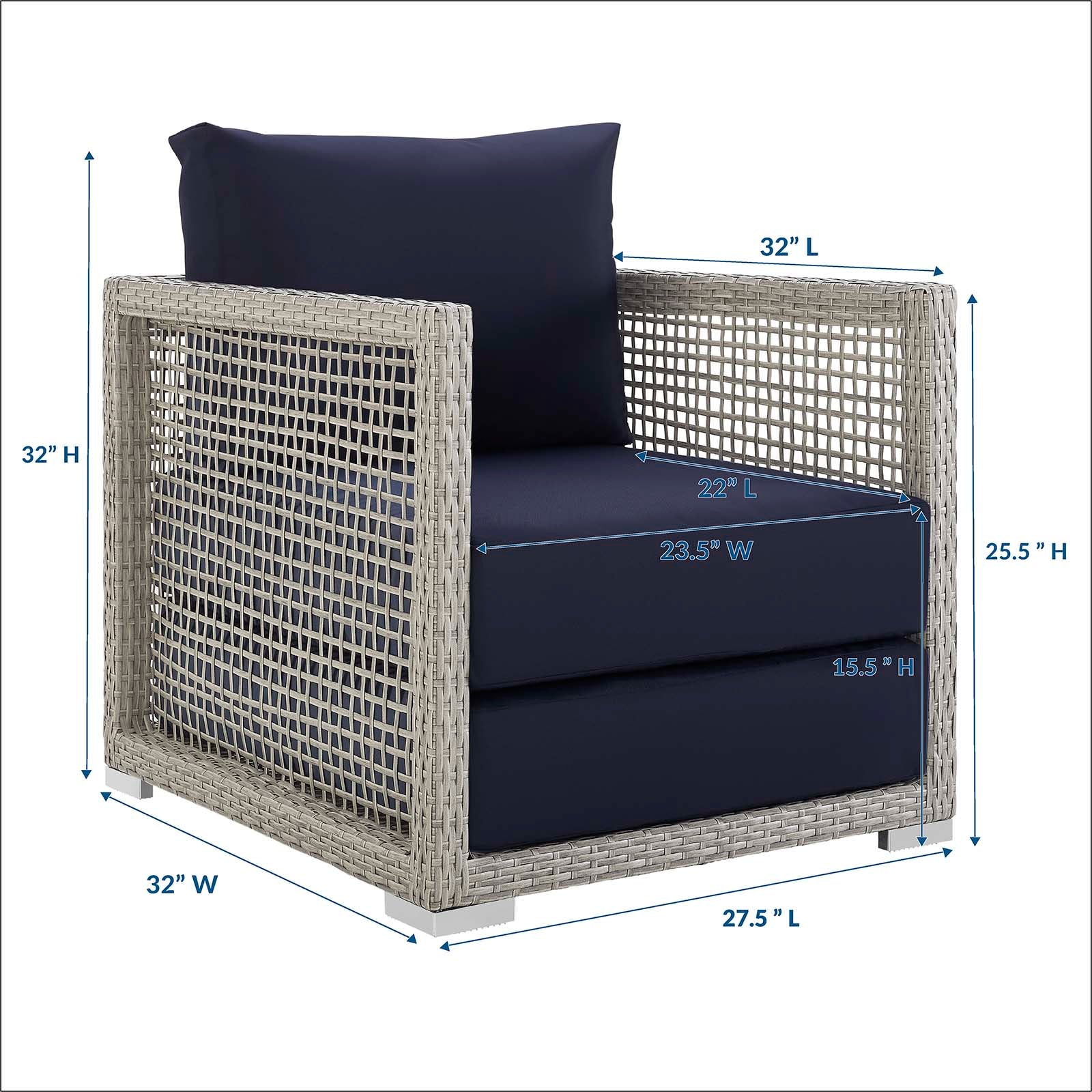 Modway Outdoor Dining Sets - Aura Rattan Outdoor Patio Armchair Gray Navy