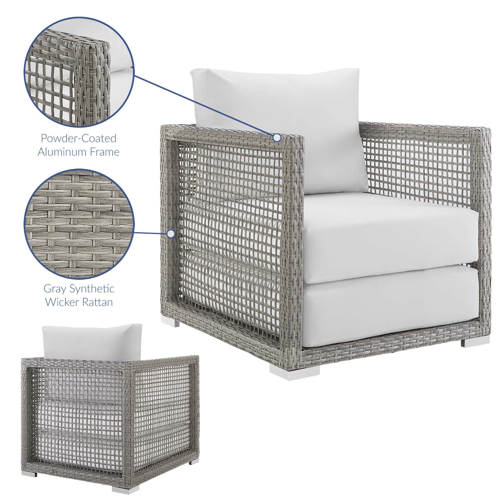 Modway Outdoor Dining Sets - Aura Rattan Outdoor Patio Armchair Gray White