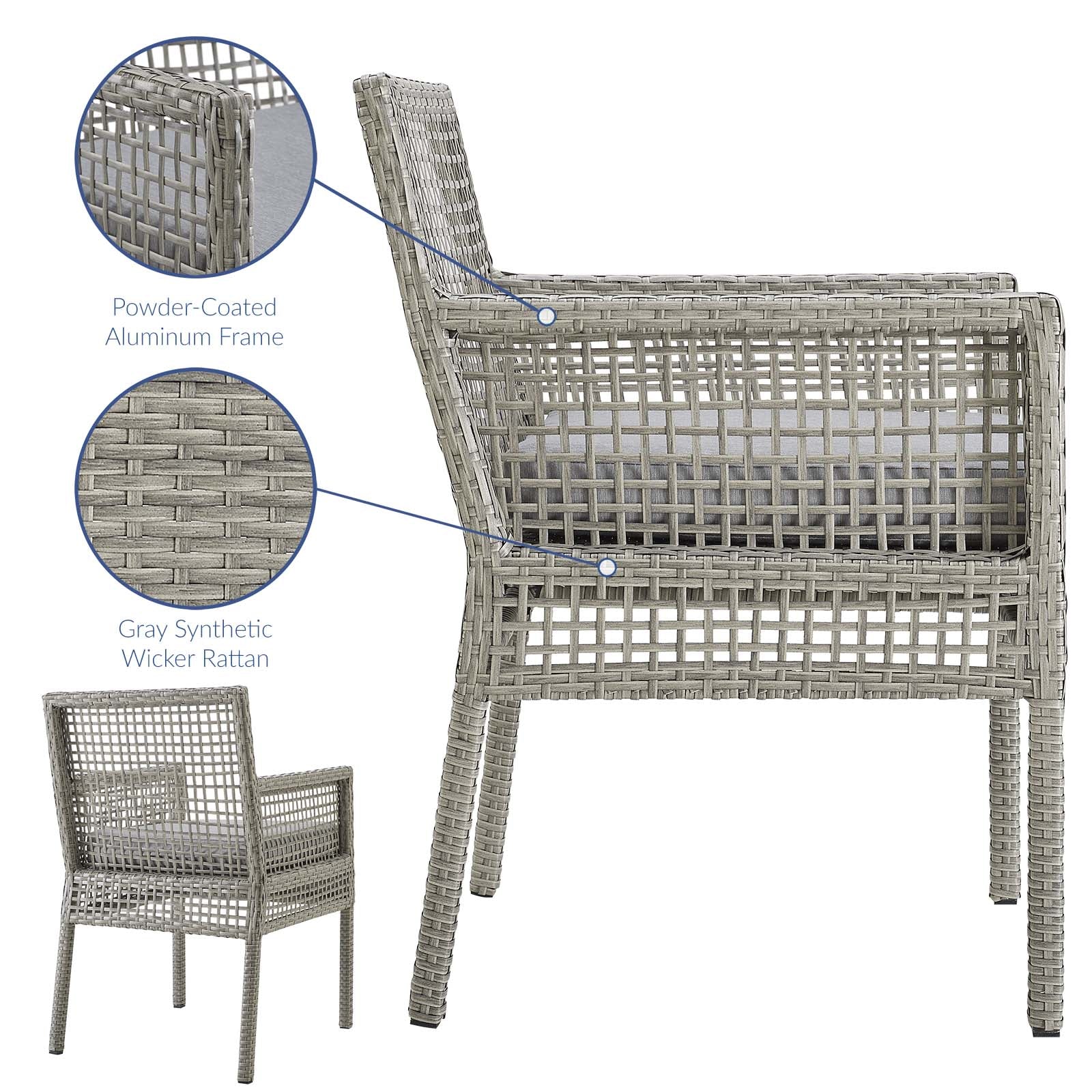 Modway Outdoor Dining Chairs - Aura Outdoor Dining Armchair Gray