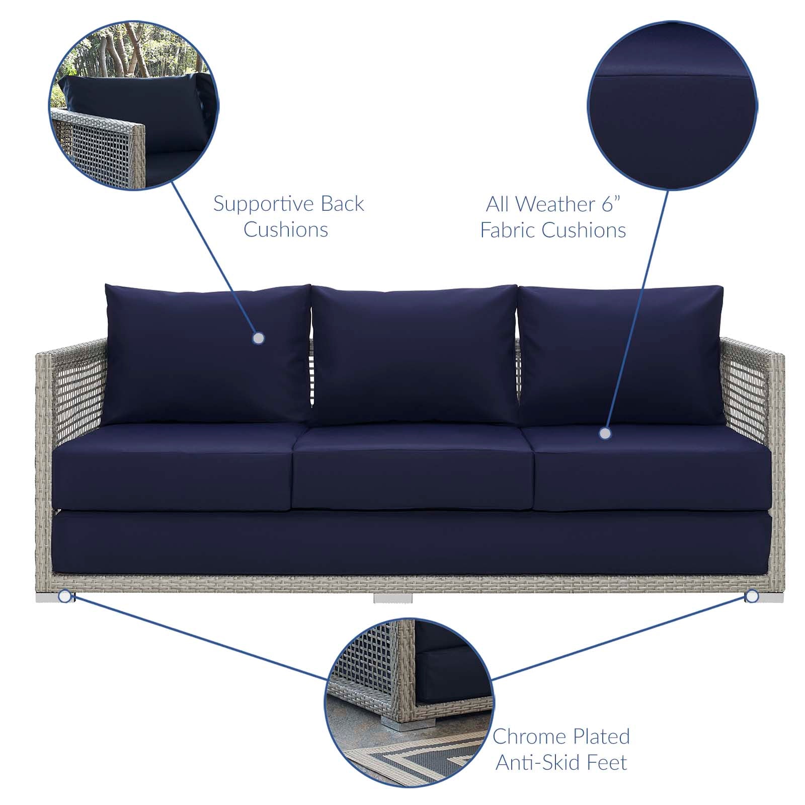 Modway Outdoor Sofas - Aura Outdoor Sofa Gray & Navy