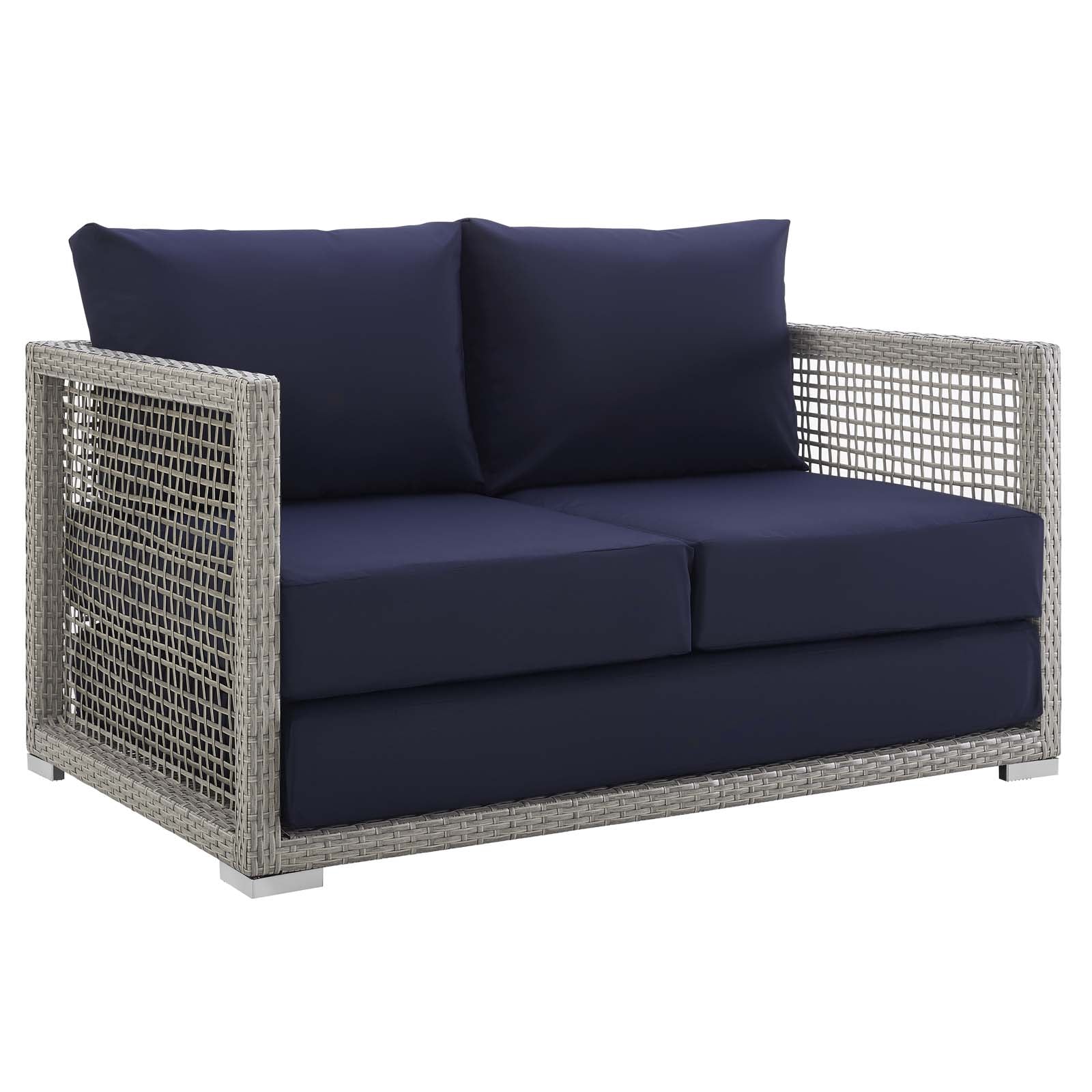 Modway Outdoor Sofas - Aura Outdoor Patio Wicker Rattan Loveseat Gray Navy