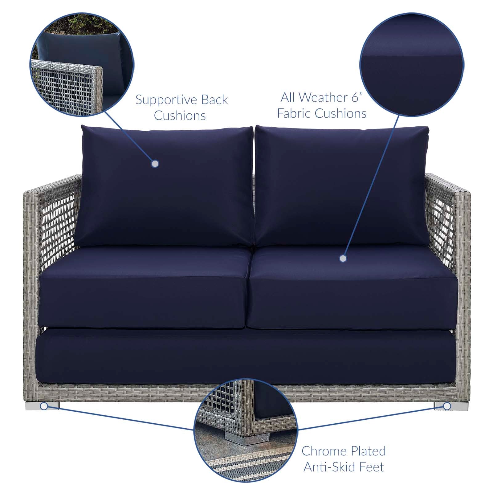 Modway Outdoor Sofas - Aura Outdoor Patio Wicker Rattan Loveseat Gray Navy