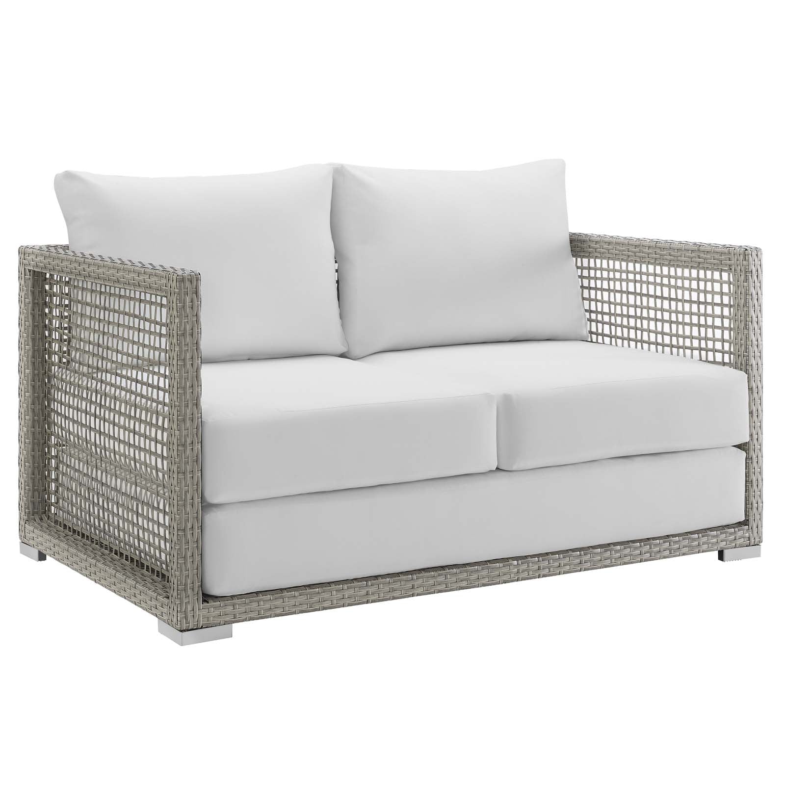 Modway Outdoor Sofas - Aura Outdoor Patio Wicker Rattan Loveseat Gray White