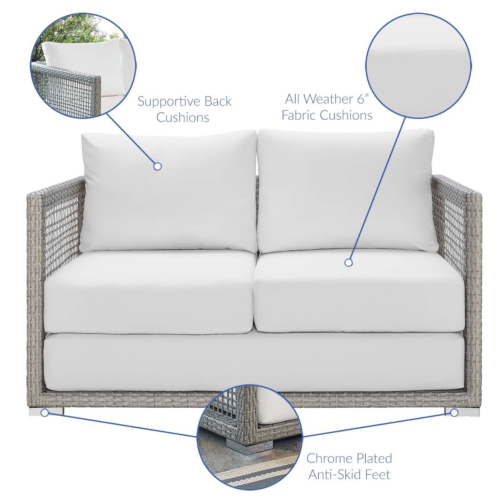 Modway Outdoor Sofas - Aura Outdoor Patio Wicker Rattan Loveseat Gray White