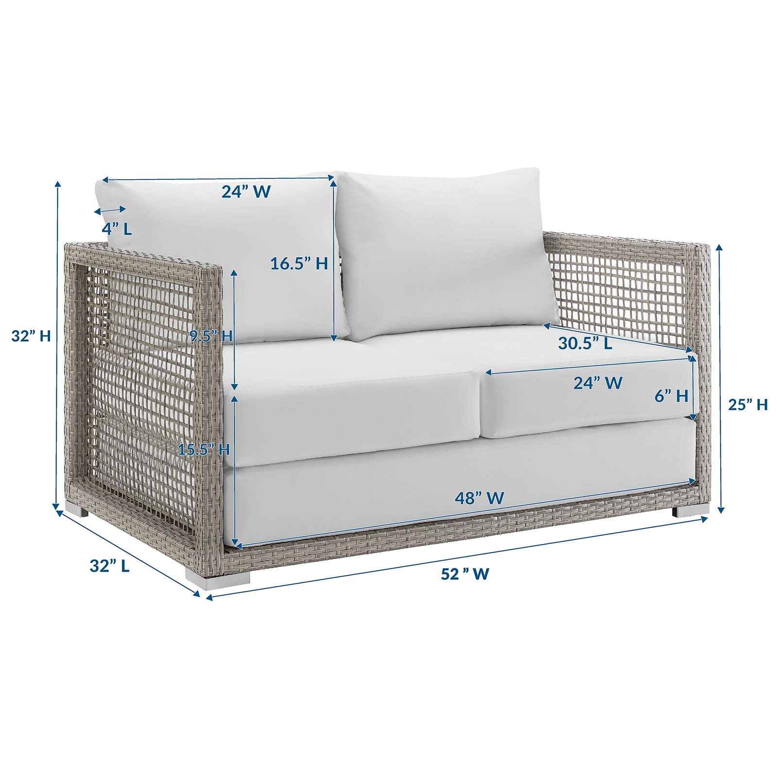 Modway Outdoor Sofas - Aura Outdoor Patio Wicker Rattan Loveseat Gray White