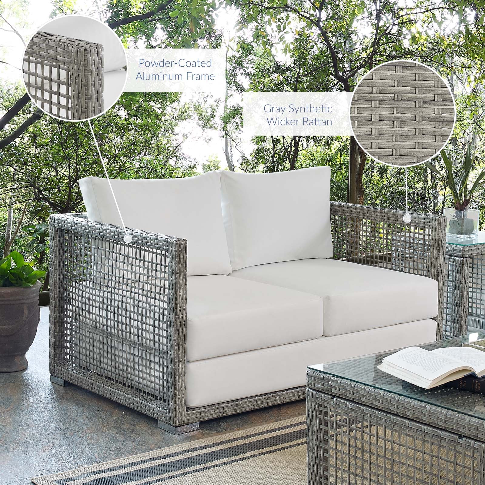 Modway Outdoor Sofas - Aura Outdoor Patio Wicker Rattan Loveseat Gray White