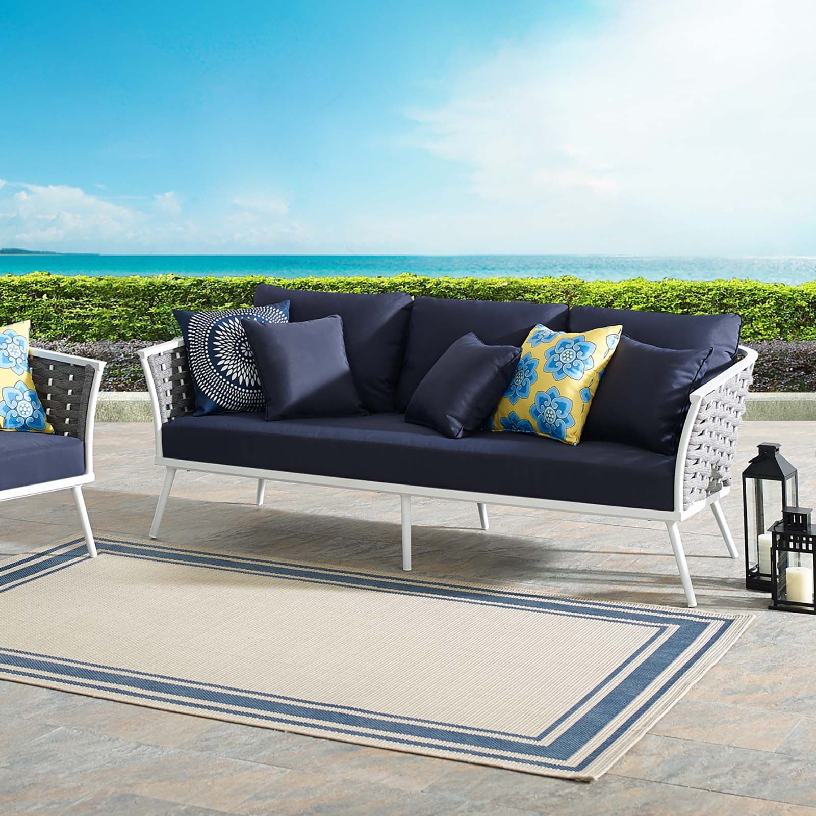 Modway Outdoor Sofas - Stance Outdoor Patio Aluminum Sofa White navy