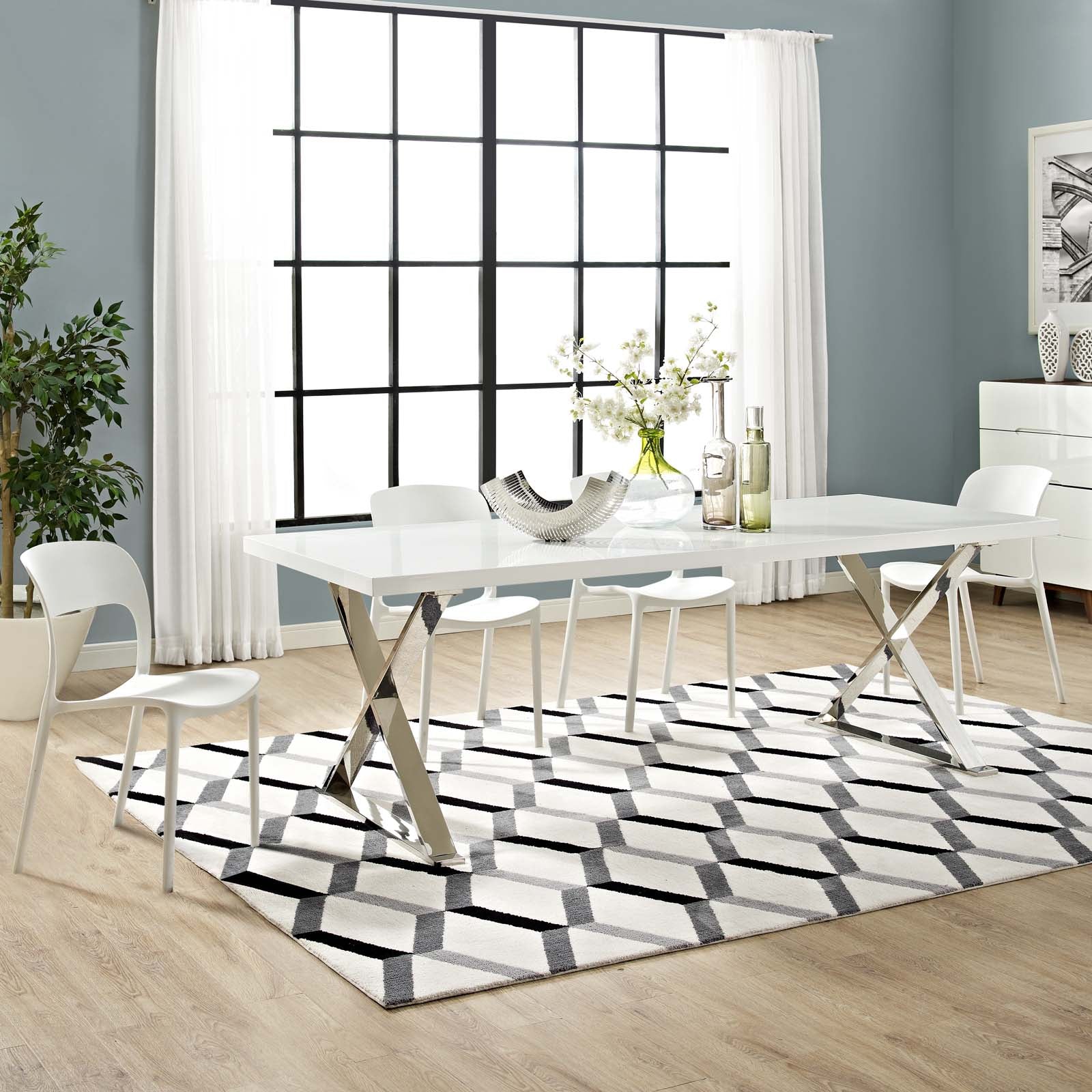 Modway Dining Tables - Sector Dining Table White & Silver