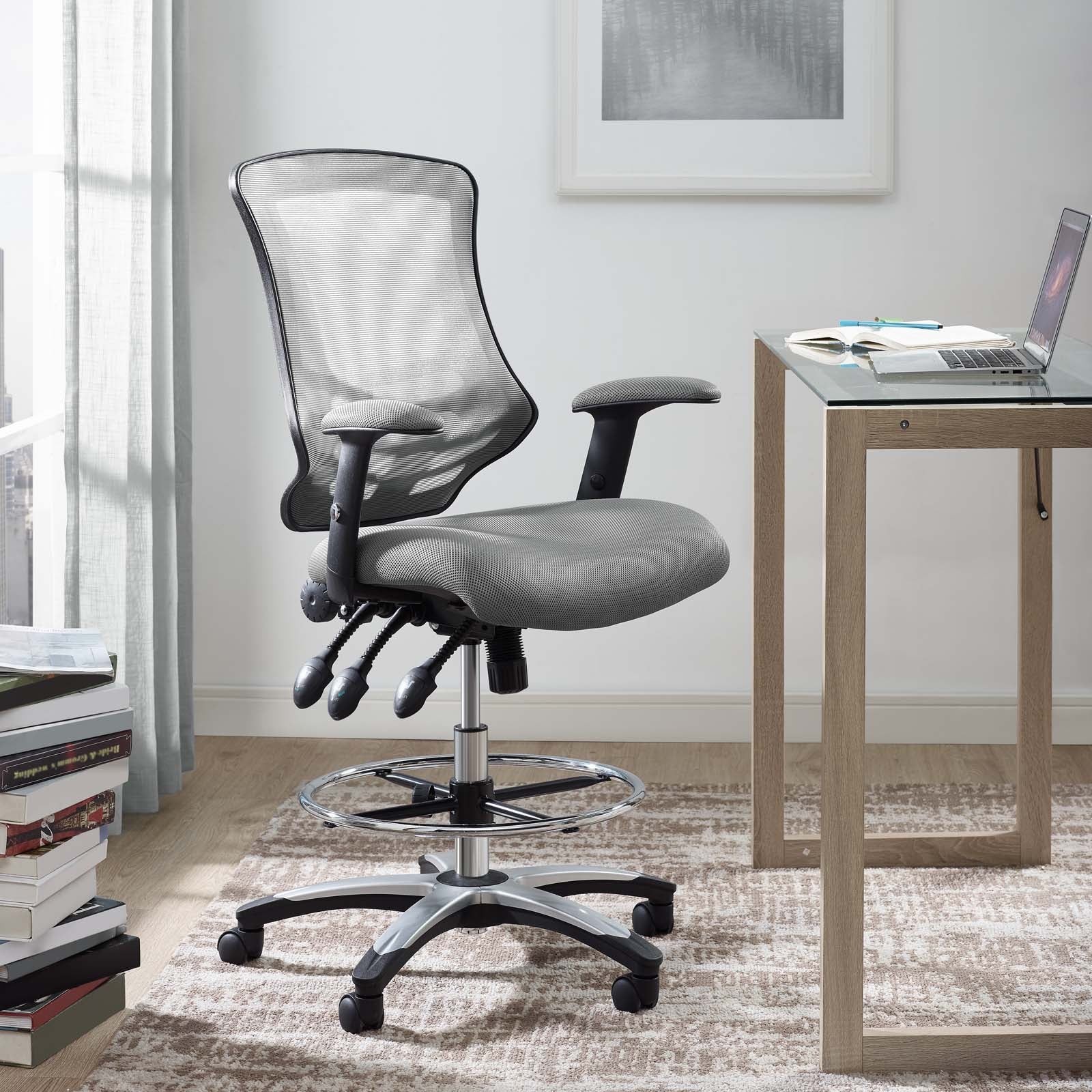 Drafting Chair, Standing Desk Chair with Adjustable Armrests, Height adjustable.