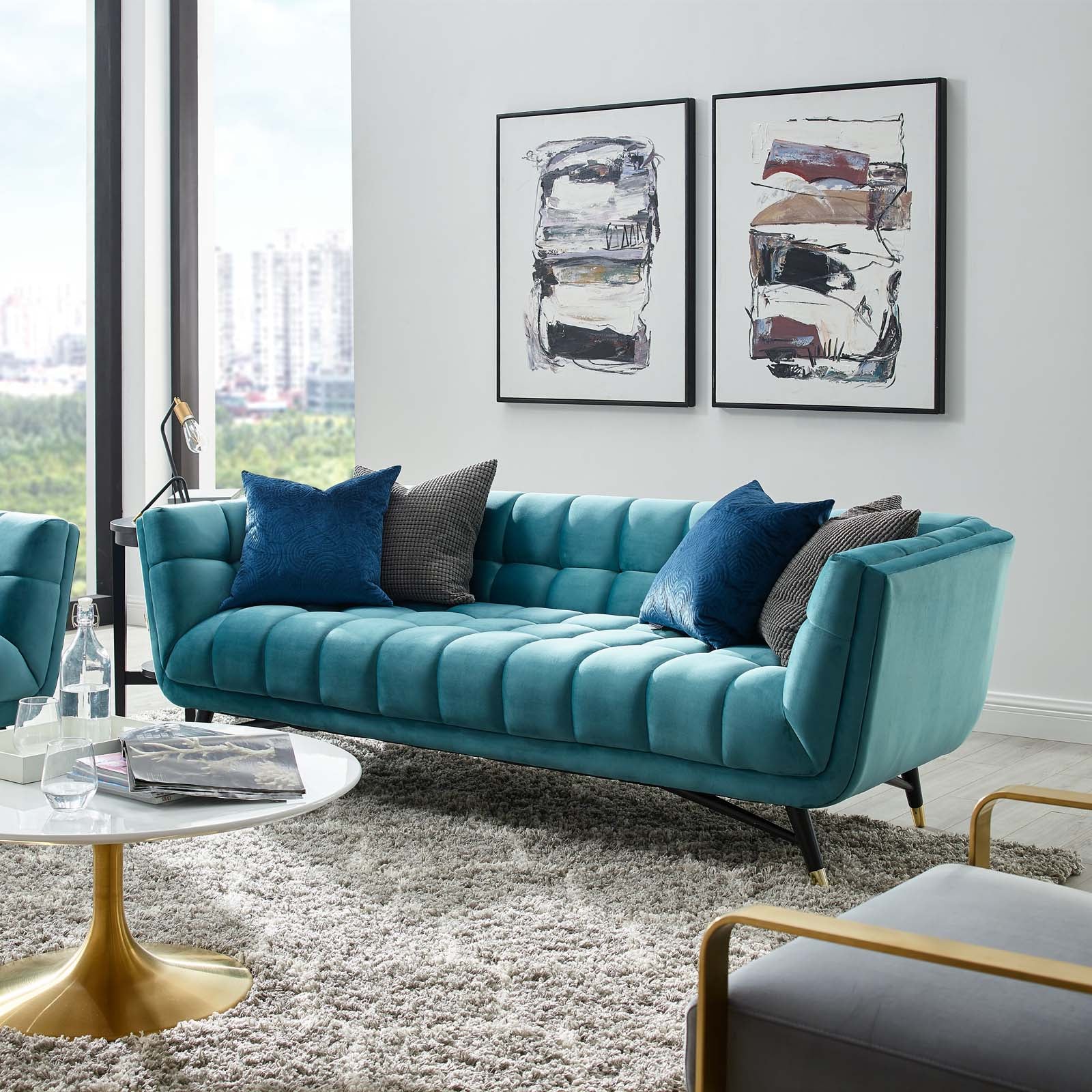 Modway Sofas & Couches - Adept Performance Velvet Sofa Sea Blue