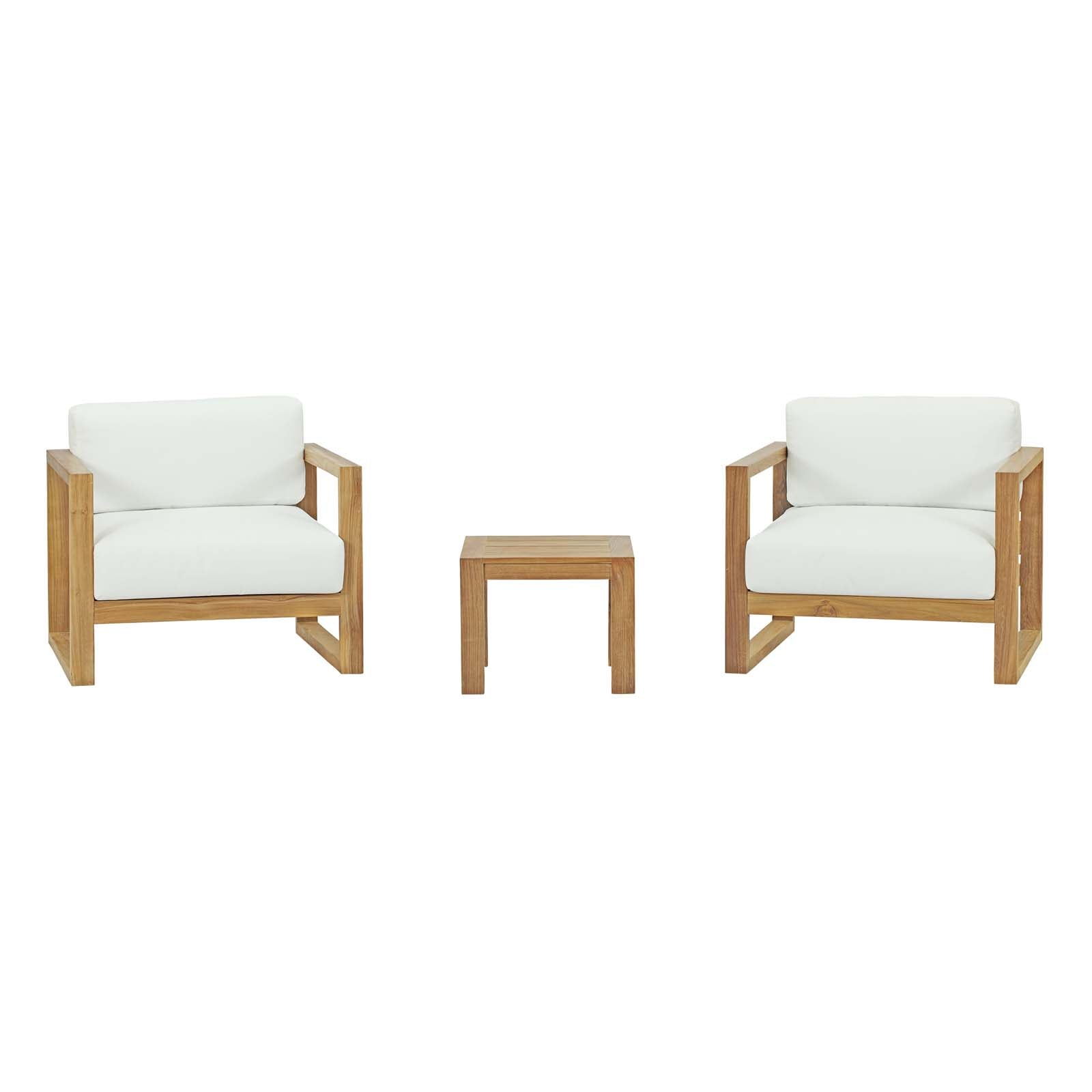 Modway Outdoor Conversation Sets - Upland 3 Piece Outdoor Patio Teak Set White