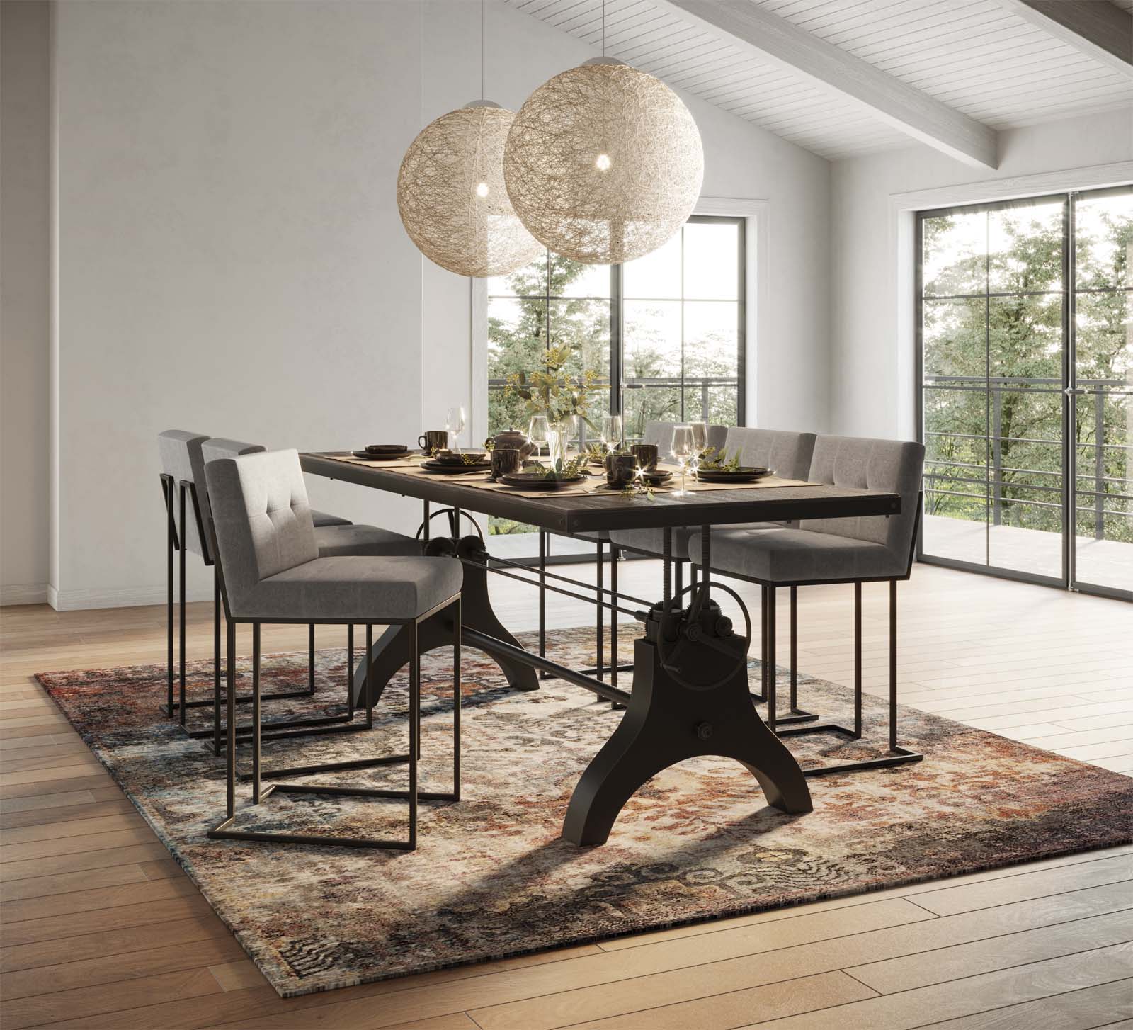 Modway Dining Tables - Genuine 96" Crank Height Adjustable Rectangle Dining and Conference Table Black