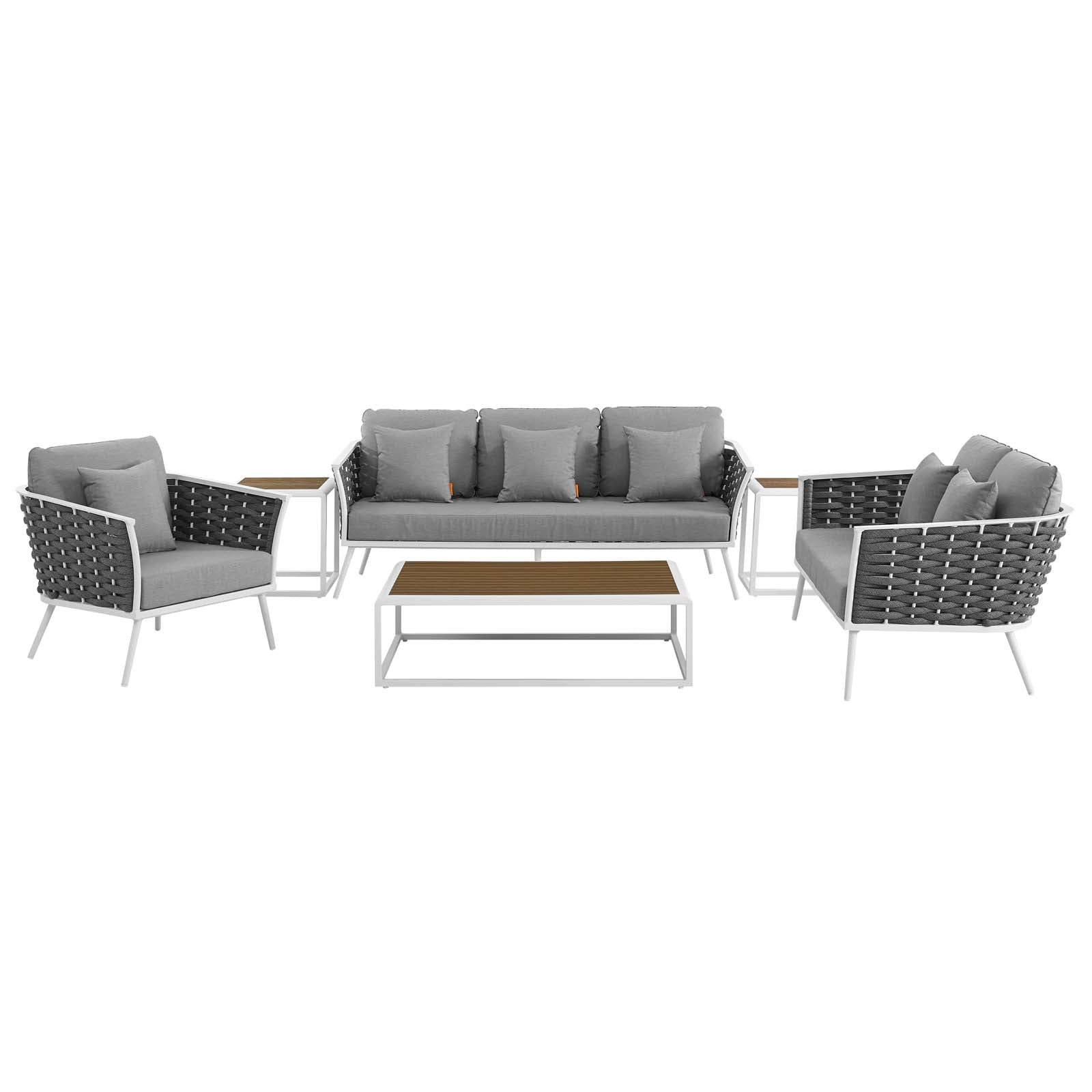 Modway Outdoor Conversation Sets - Stance 6 Piece Outdoor 139.5"W & 87 D Patio Aluminum Sectional Sofa Set White