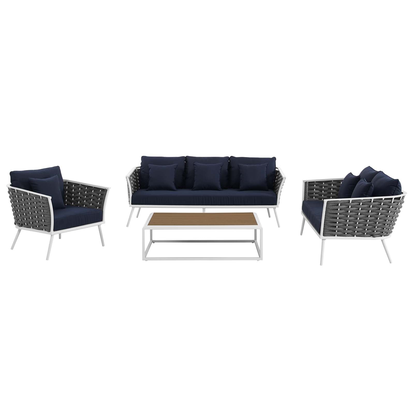 Modway Outdoor Conversation Sets - Stance 4 Piece Outdoor 139.5"W Patio Aluminum Sectional Sofa Set White