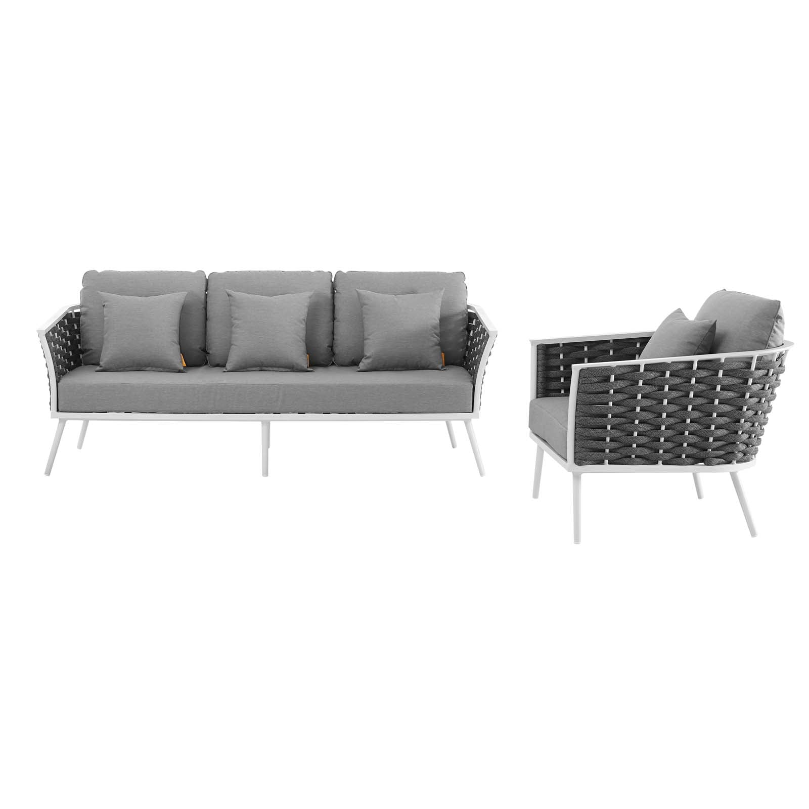 Modway Outdoor Conversation Sets - Stance 2 Piece Outdoor 64.5"D Patio Aluminum Sectional Sofa Set White