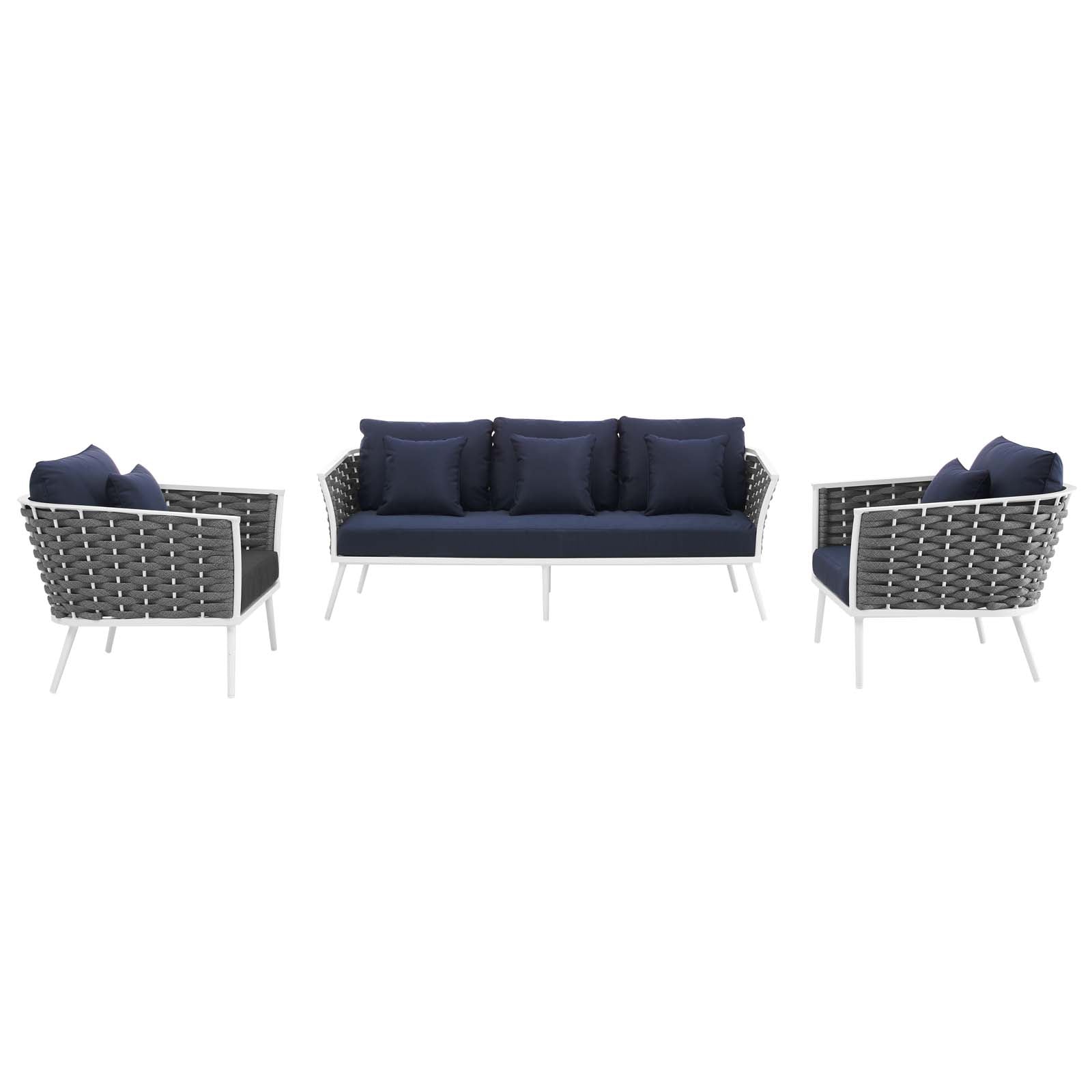 Modway Outdoor Conversation Sets - Stance 3 Piece Outdoor 31.5 " H Patio Aluminum Sectional Sofa Set White