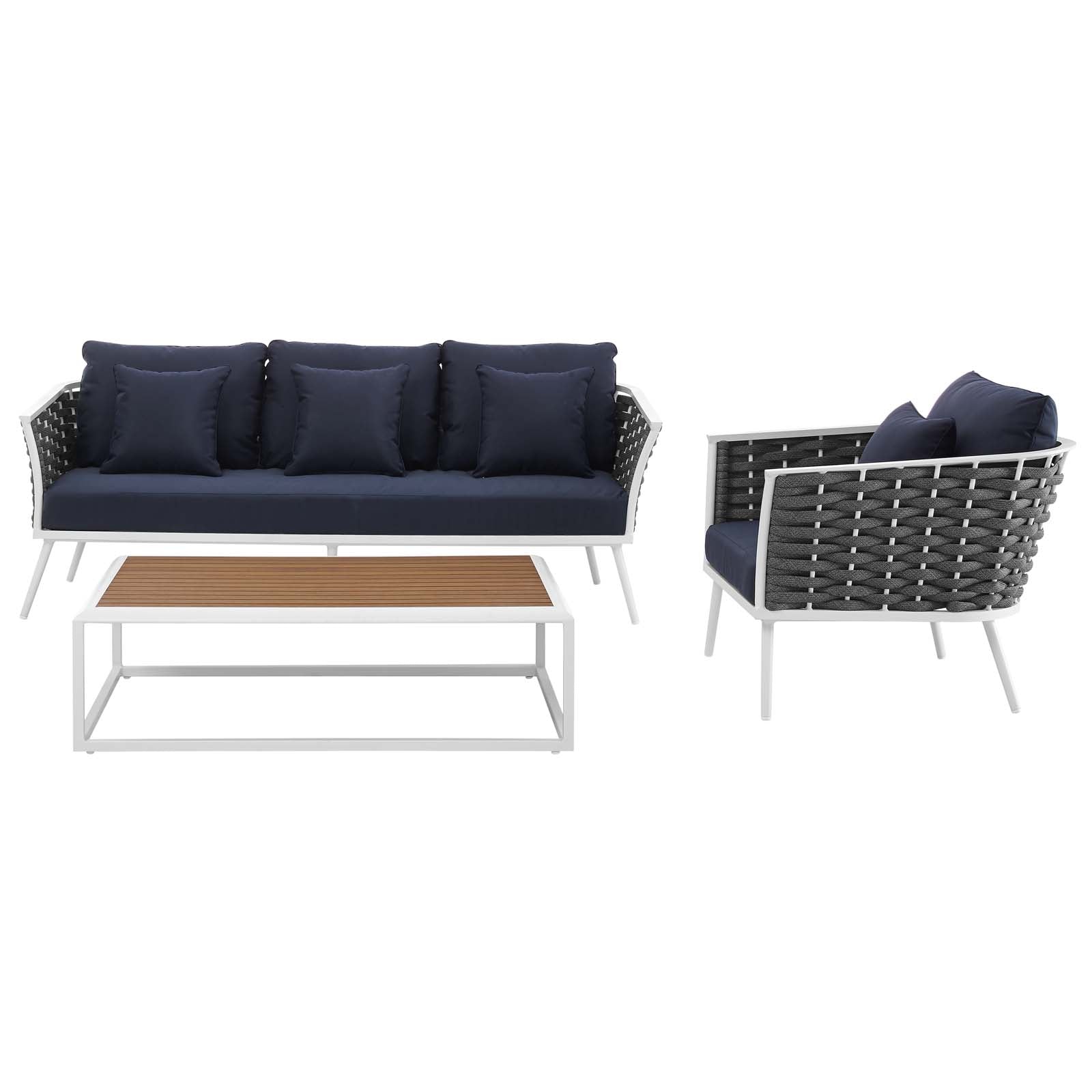 Modway Outdoor Conversation Sets - Stance 3 Piece Outdoor 107.5"W Patio Aluminum Sectional Sofa Set White