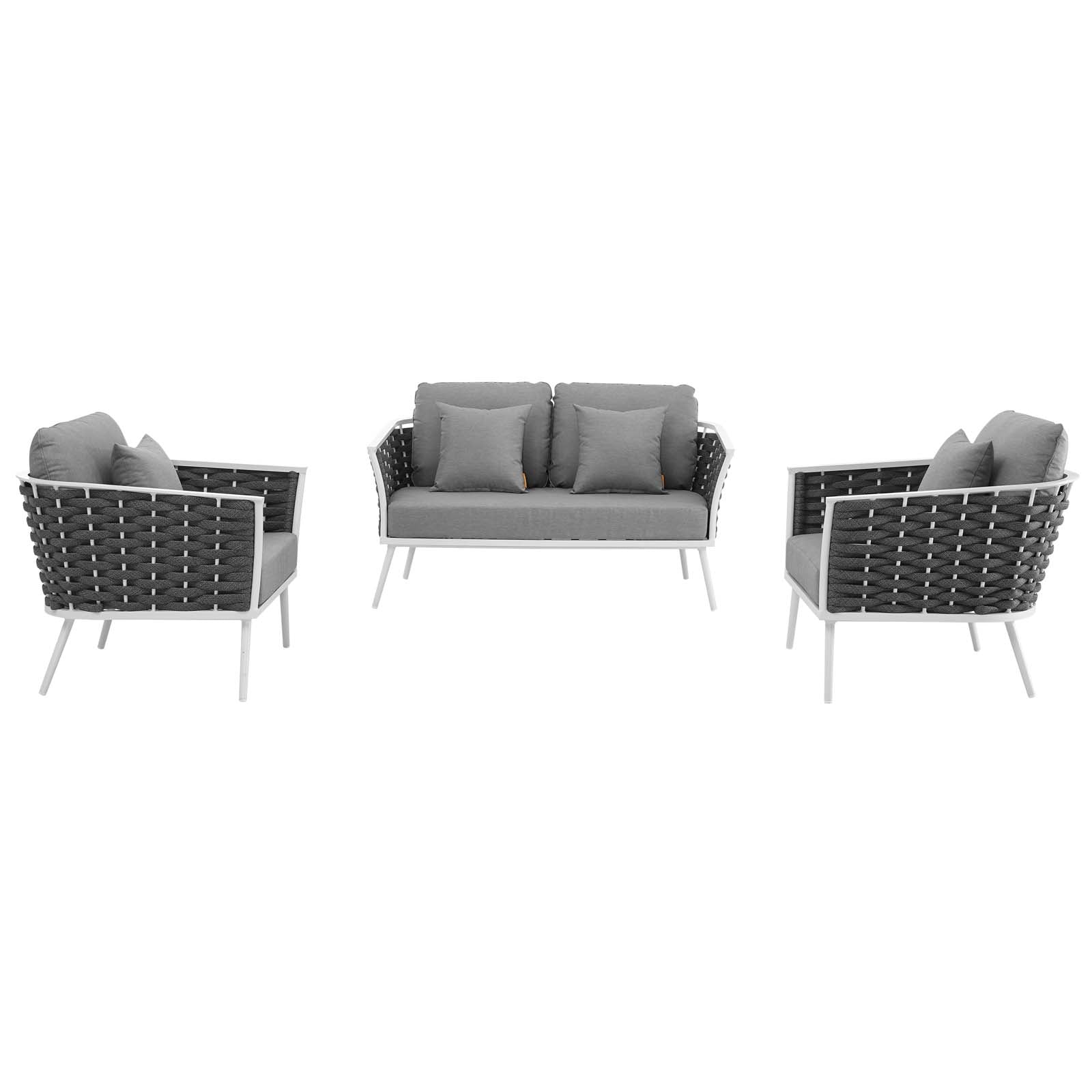 Modway Outdoor Conversation Sets - Stance 3 Piece Outdoor 97"D Patio Aluminum Sectional Sofa Set White