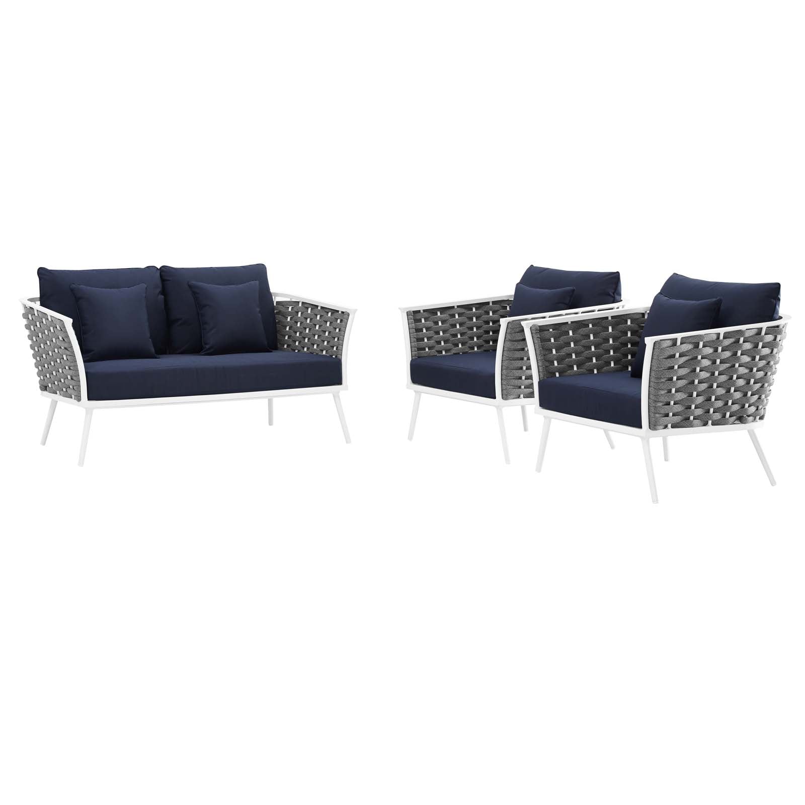 Modway Outdoor Conversation Sets - Stance 3 Piece Outdoor 97"D & 31.5 H Patio Aluminum Sectional Sofa Set White