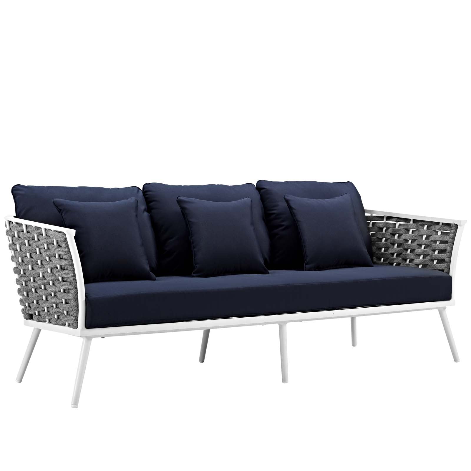 Modway Outdoor Conversation Sets - Stance 5 Piece Outdoor 139.5"W Patio Aluminum Sectional Sofa Set White