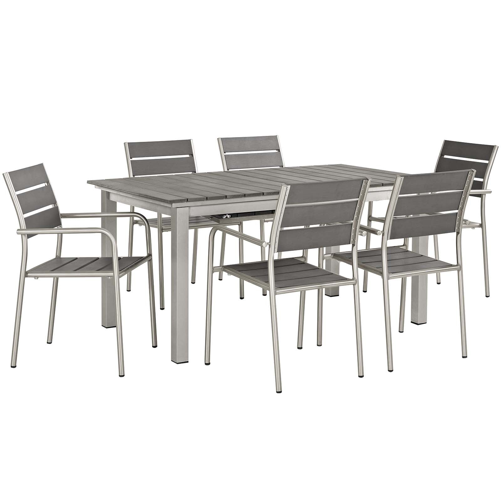 Modway Outdoor Dining Sets - Shore 7 Piece Outdoor Patio Aluminum Dining Set Silver Gray