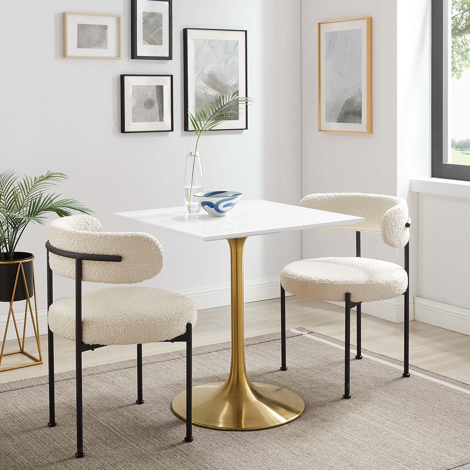 Modway Dining Tables - Lippa 28" Square Wood Top Dining Table Gold White