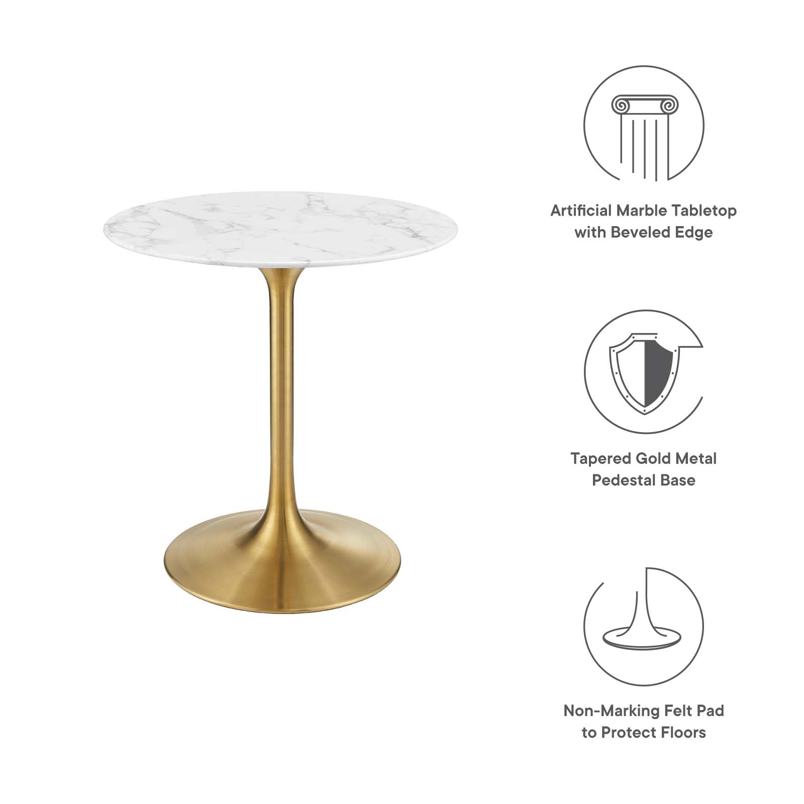 Modway Dining Tables - Lippa 28" Round Dining Table Gold & White