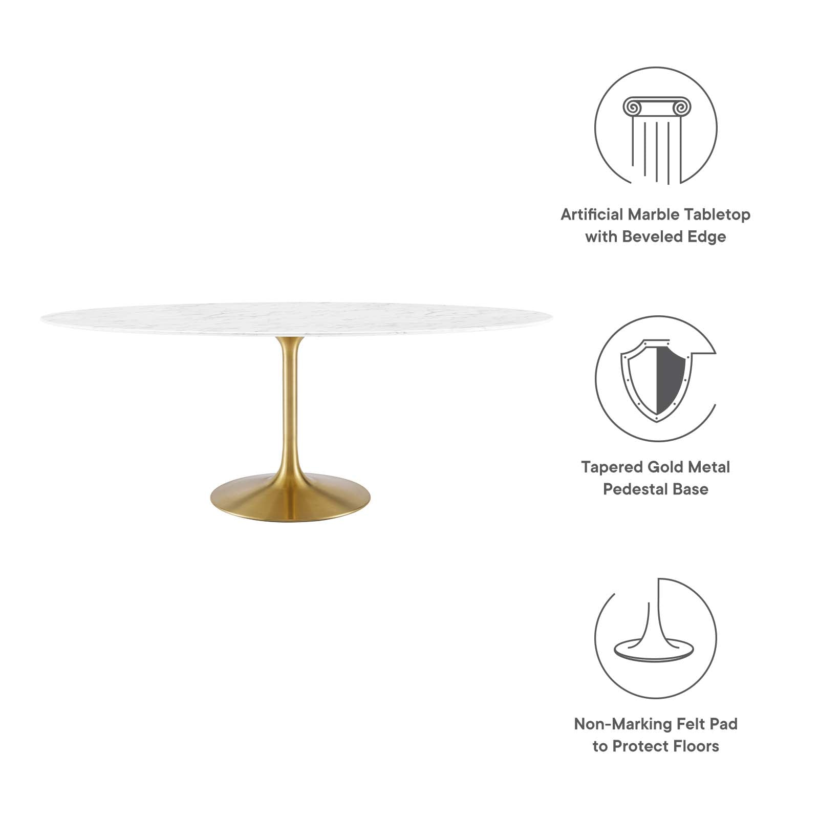 Modway Dining Tables - Lippa 78" Oval Artificial Marble Dining Table Gold White