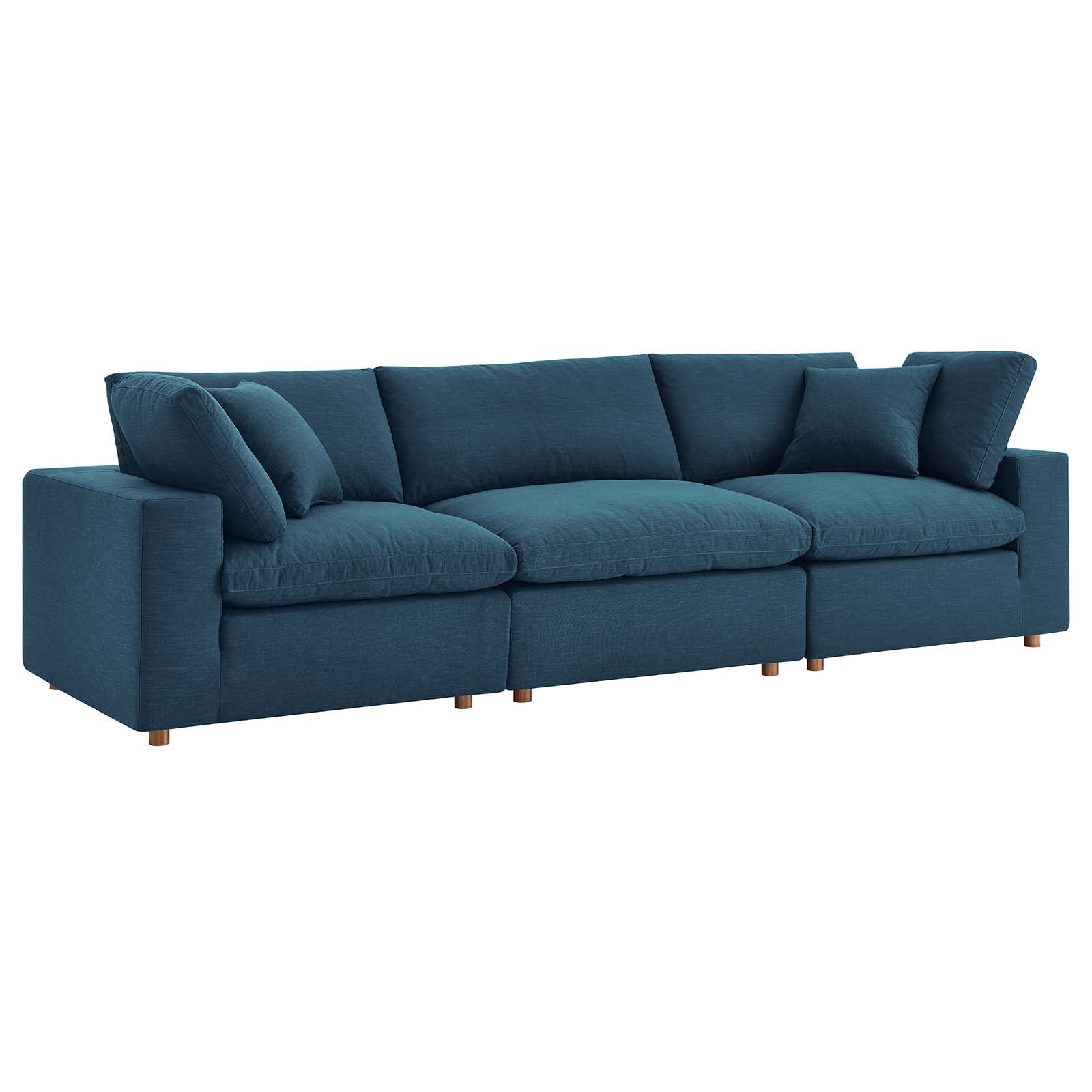 Modway Sectional Sofas - Commix Down Filled Overstuffed 3 Piece Sectional Sofa Set Azure