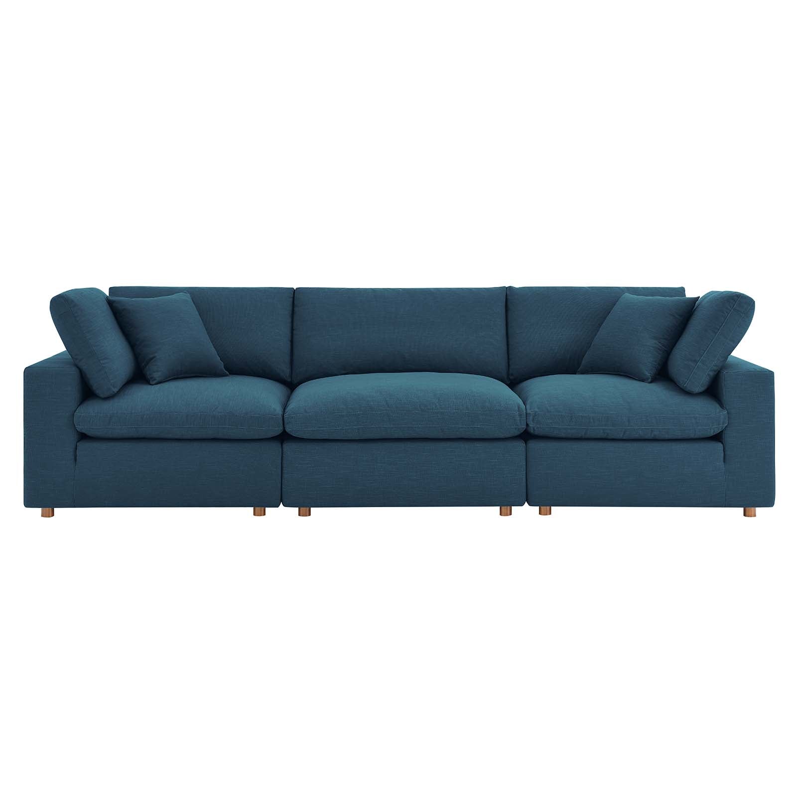 Modway Sectional Sofas - Commix Down Filled Overstuffed 3 Piece Sectional Sofa Set Azure