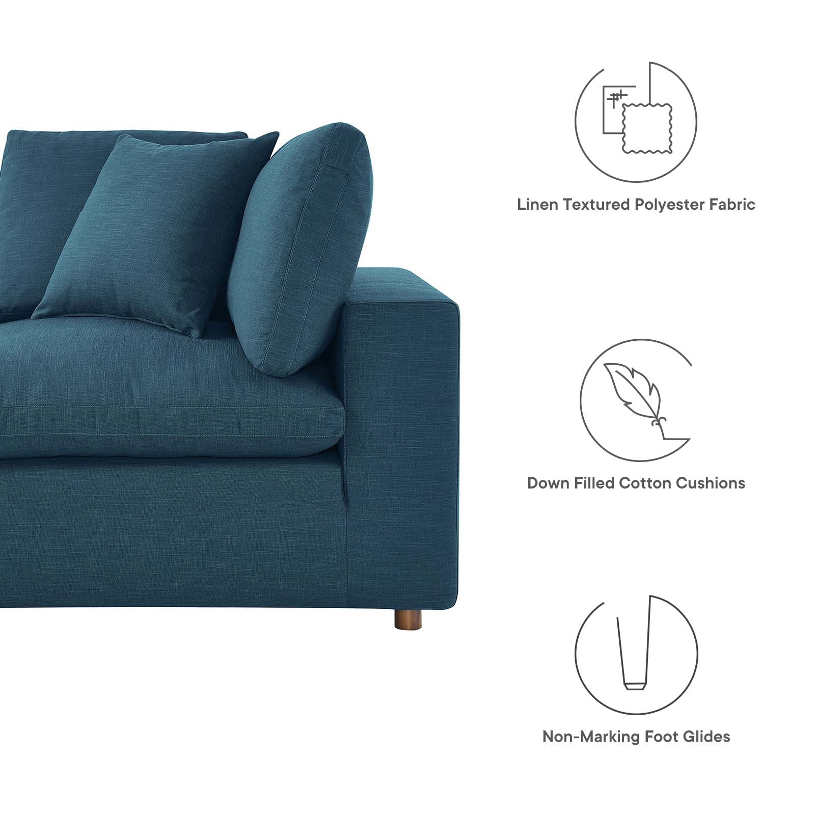 Modway Sectional Sofas - Commix Down Filled Overstuffed 3 Piece Sectional Sofa Set Azure