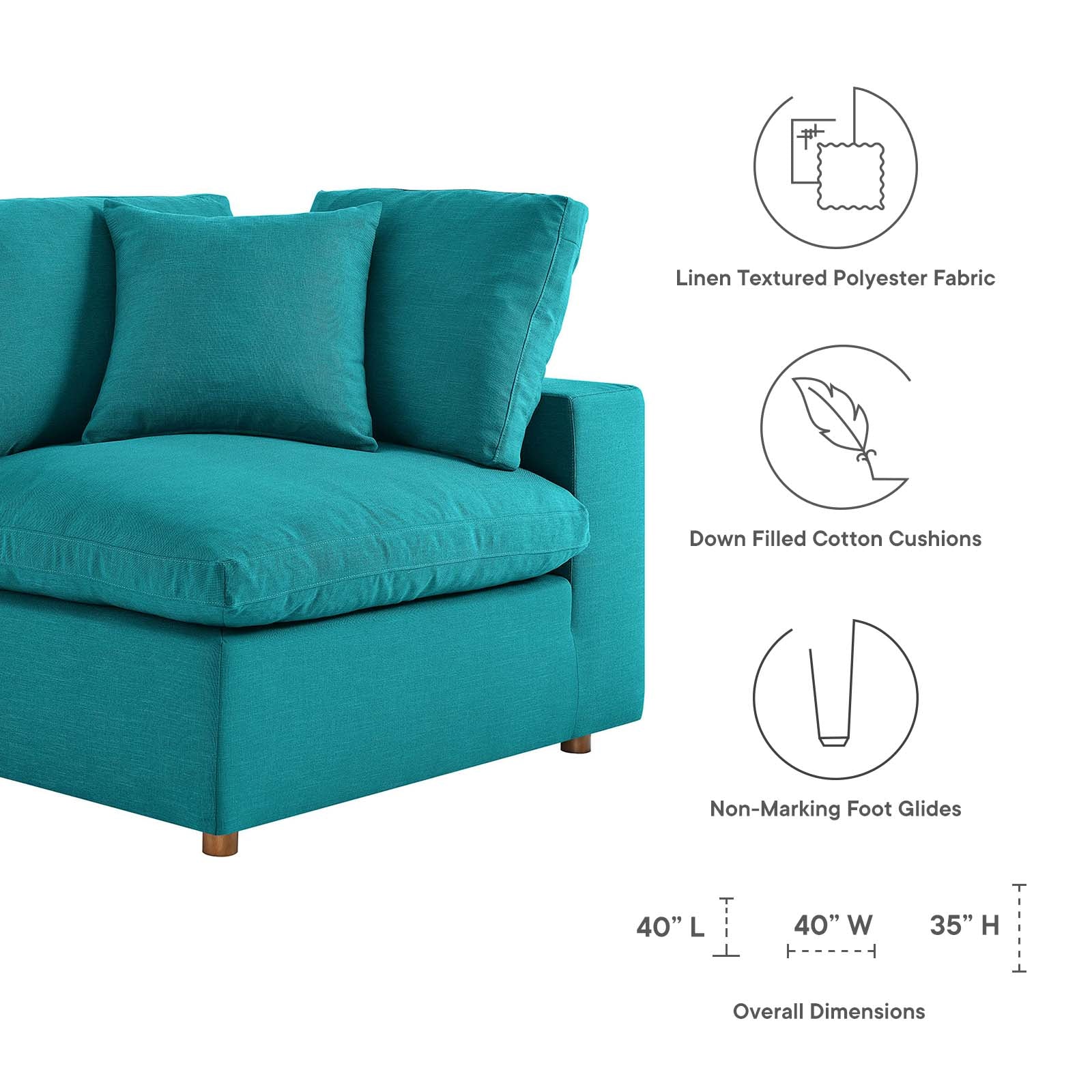 Modway Sectional Sofas - Commix Down Filled Overstuffed 5 Pcs Sectional Sofa Set Teal