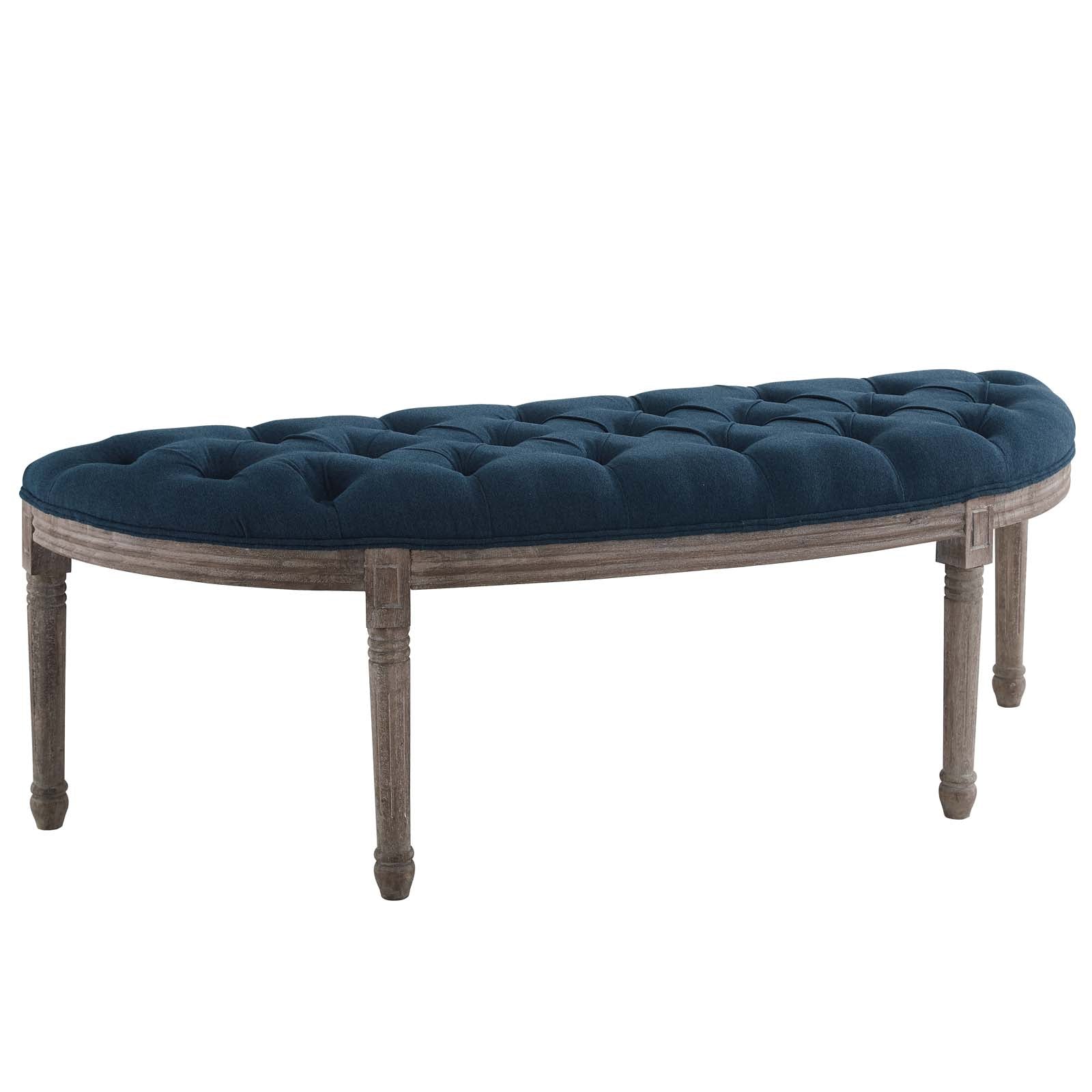 Modway Benches - Esteem Vintage French Upholstered Fabric Semi-Circle Bench Navy