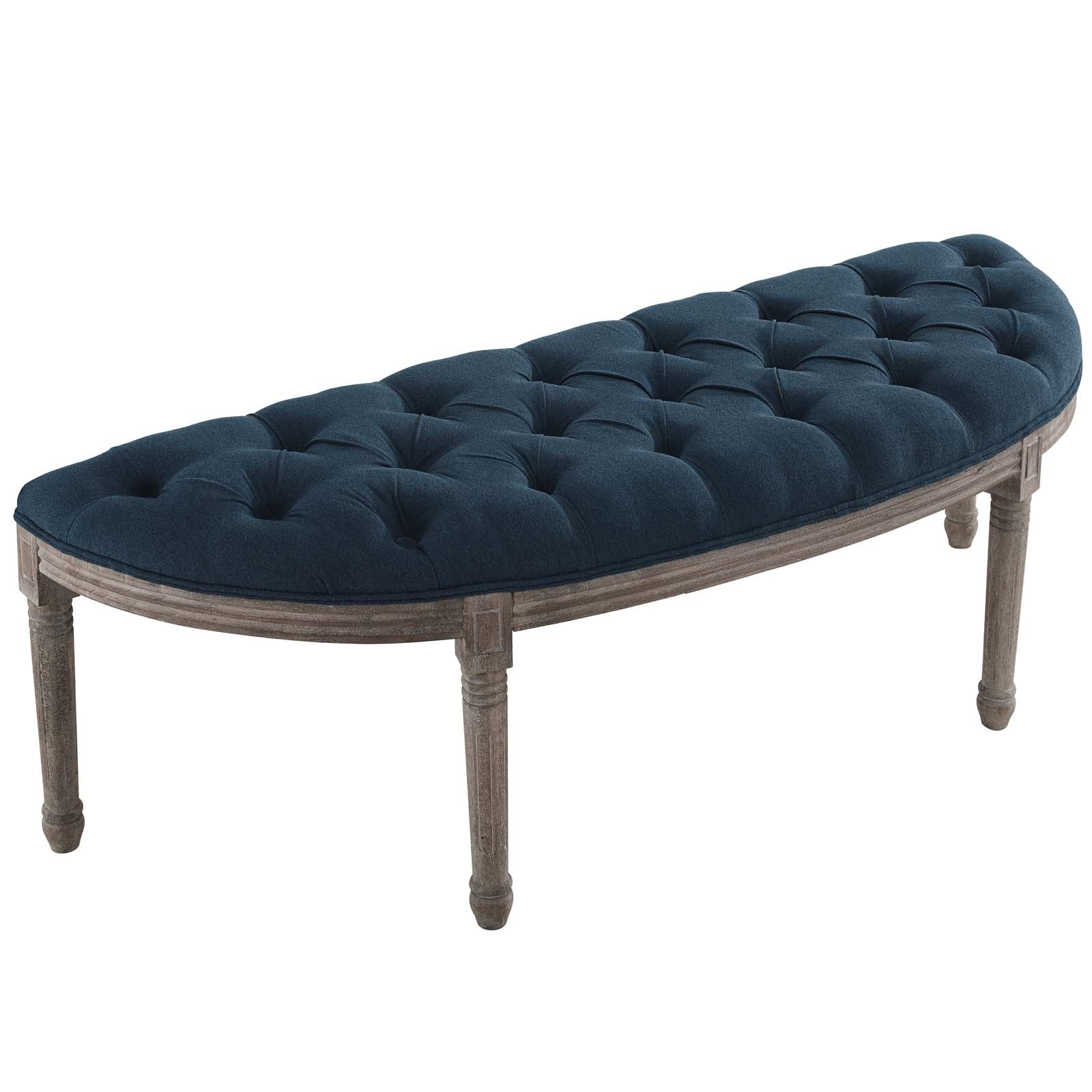 Modway Benches - Esteem Vintage French Upholstered Fabric Semi-Circle Bench Navy