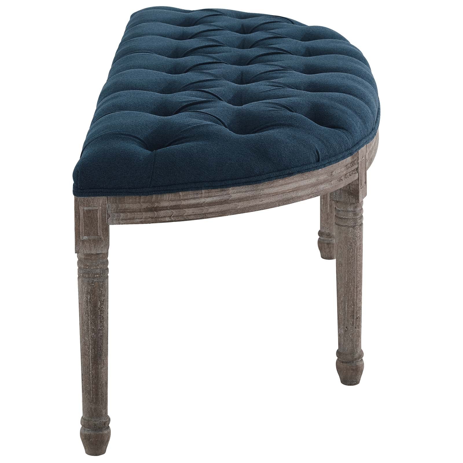 Modway Benches - Esteem Vintage French Upholstered Fabric Semi-Circle Bench Navy